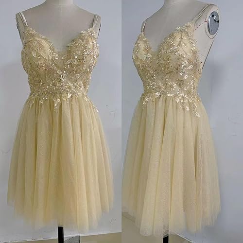 Miniatura 4 de Vestidos de fiesta con cuentas brillantes para adolescentes, vestidos de fiesta de tul con cuello en V y encaje