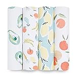 aden + anais Essentials Muslin Swaddle Blankets, Newborn Receiving Blanket for Swaddling, 100% Cotton Baby Swaddle Wrap, 4 Pack, Farm to Table