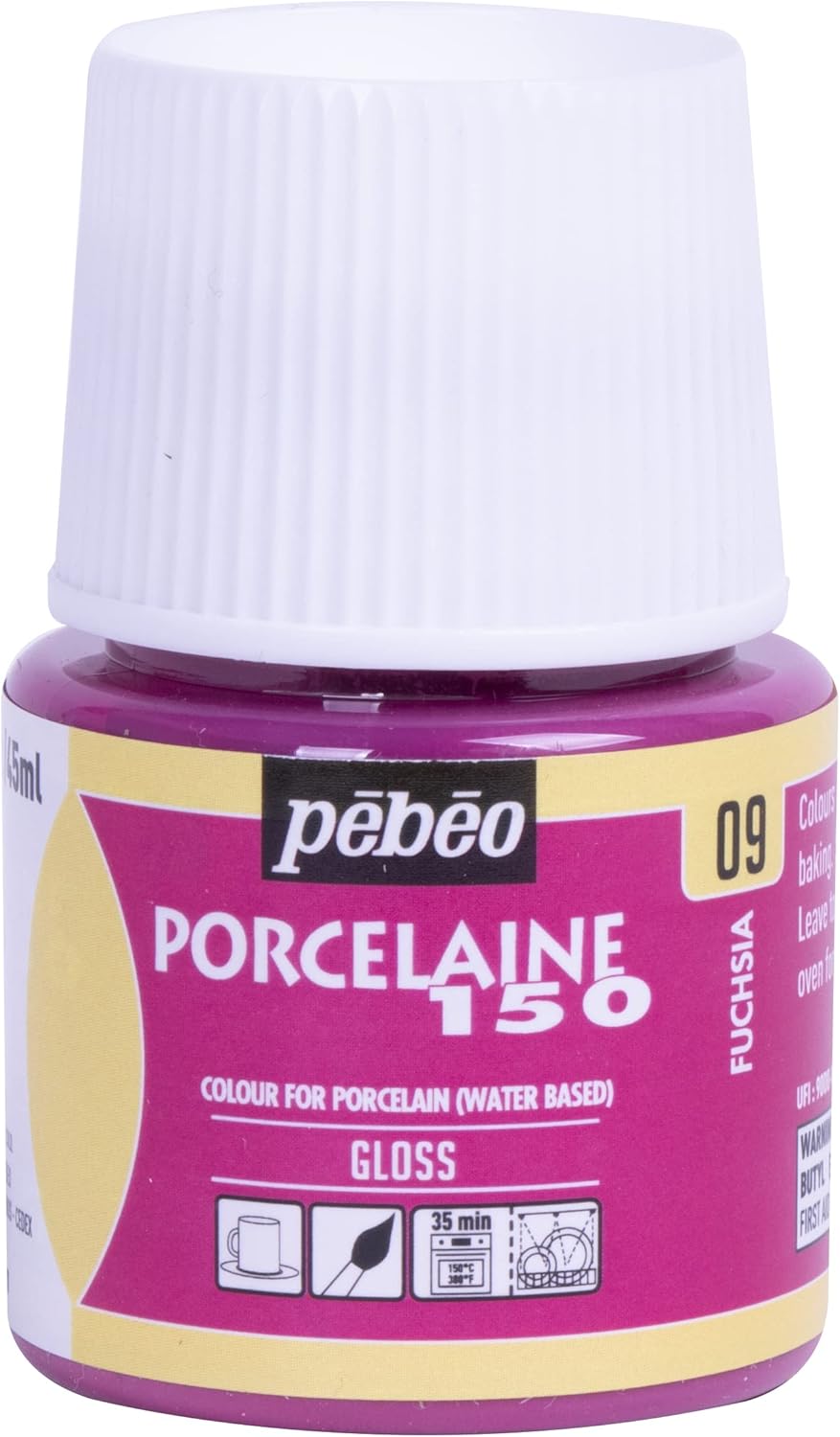 Pebeo Porcelaine 150 Ceramic Paint - Water-Based High-Gloss Color Paints for Porcelain, Premium Art Supplies, Non-toxic & Heat-Safe, 45 ml Bottle, Fuchsia