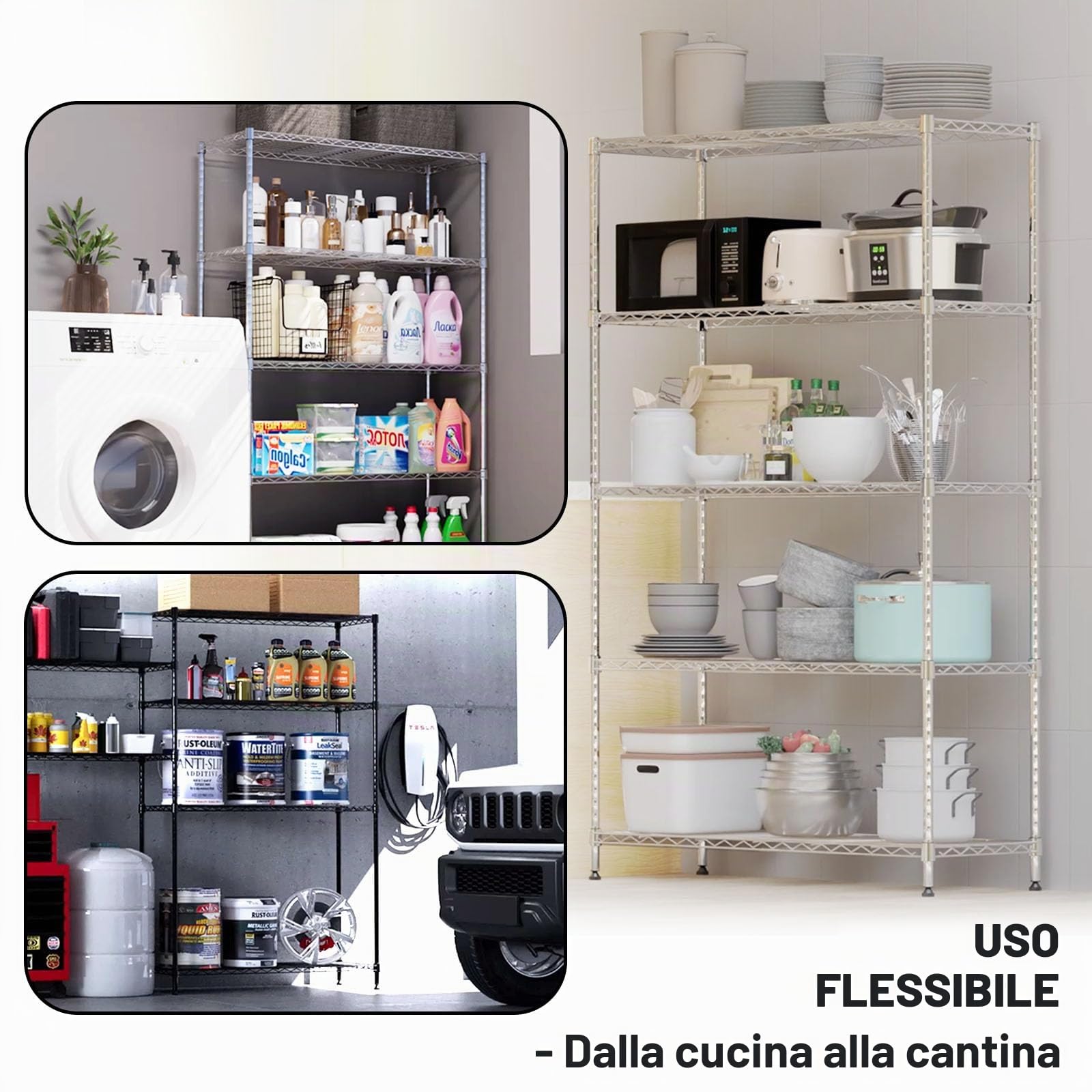 KARAT Scaffale in metallo decorativo e robusto, scaffale per cantina per bagno, cucina, ufficio, interni ed esterni (90x60x200-chrome-himalaya: ⌀ 25mm)