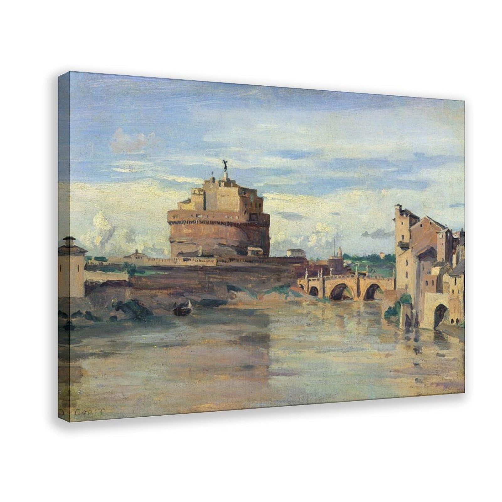 DFJyjFGJJ Jean Baptiste Camille Corot,Castel Sant Angelo And The River Tiber,famous Art Canvas Poster And Wall Art Picture Print Modern Family Bedroom Decor 16" L X 24" W