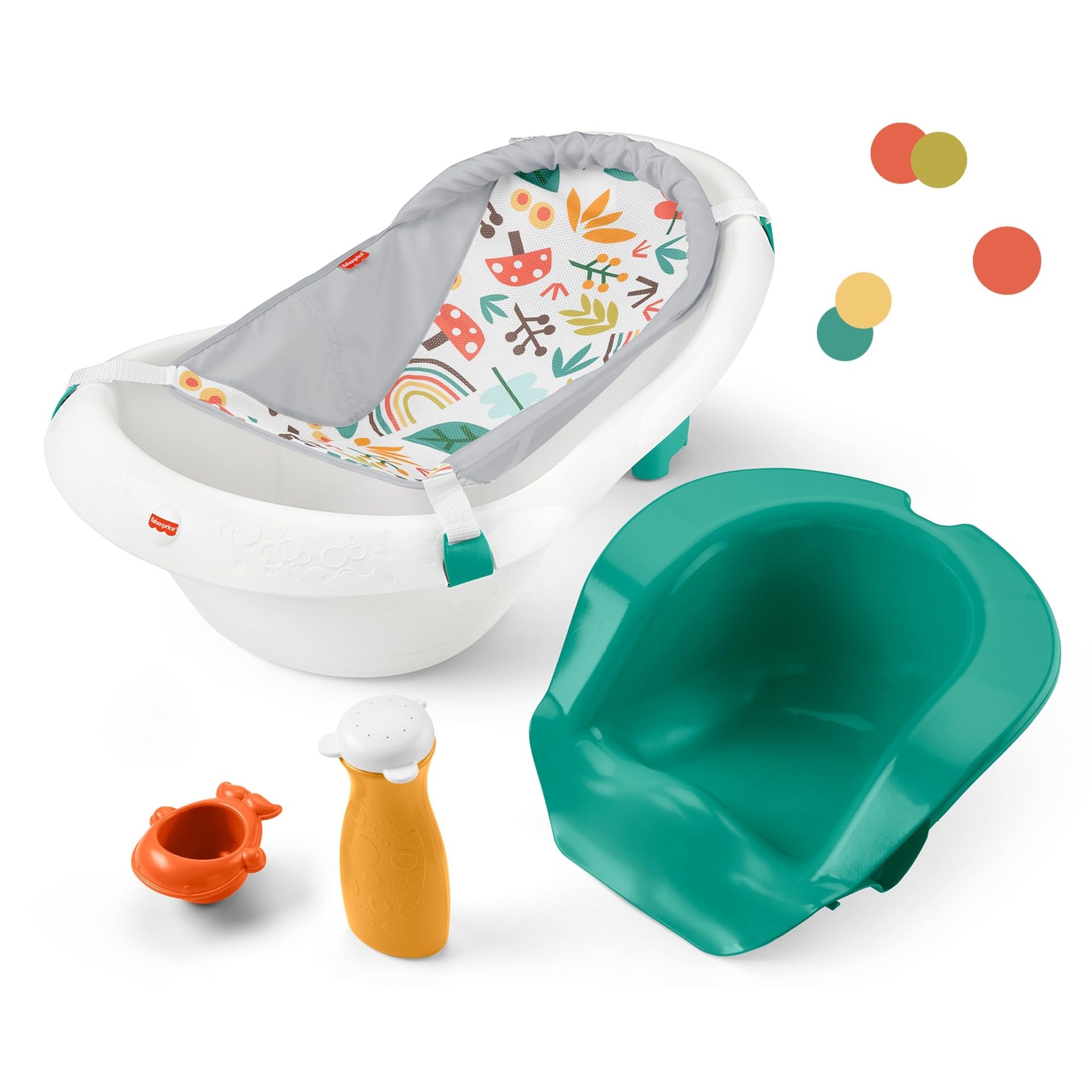 Fisher-Price 4-In-1 Sling n Seat Tub Baby To Toddler Bath With 2 Toys Whimsical Forest