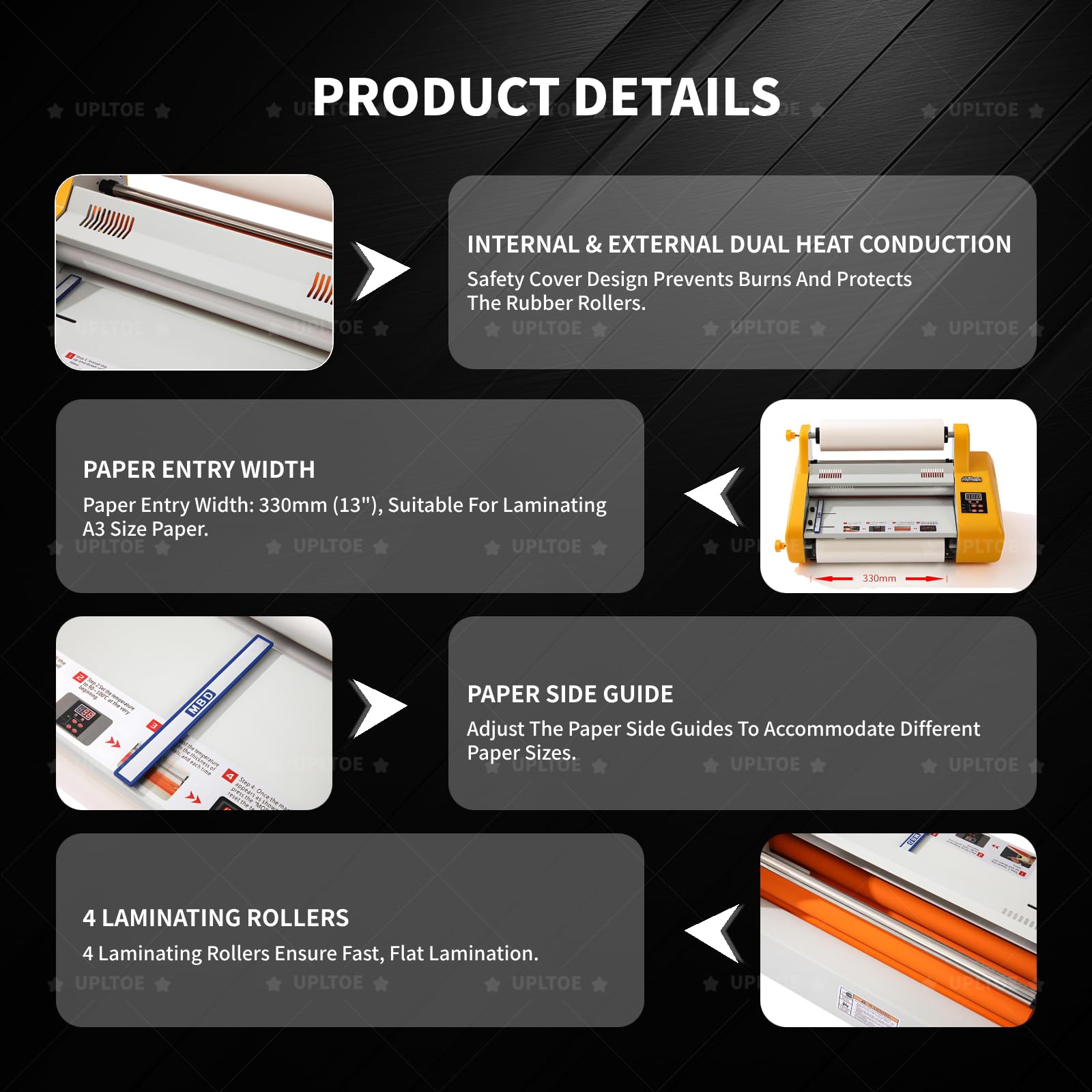 Laminator rolkowy na gorąco i zimno – Laminarka – 600W, szerokość 330 mm – A3 jednostronny/dwustronny – Z regulacją 0-150°C – Do papieru, tektury, PCV – Do biura