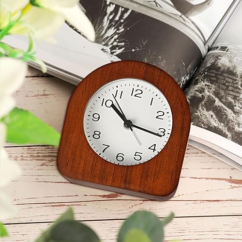 Reloj despertador analógico vintage de madera maciza, funciona con pilas, con luz nocturna no interrumpida, reloj despertador sin tictac con botón