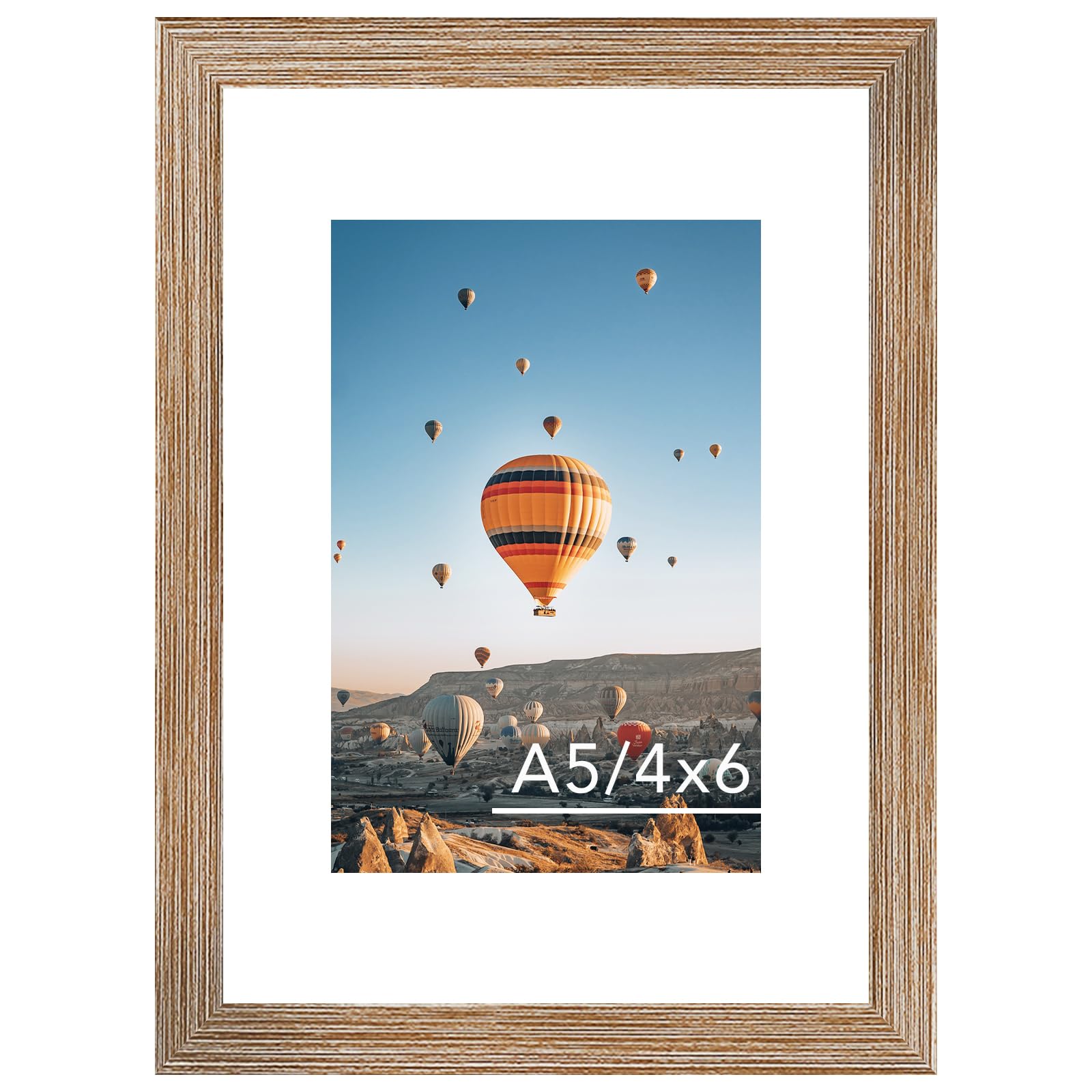 JCJMY 5.8x8.3 A5 Picture Frame with 4x6 Mat for Wall Hanging or Tabletop, Display Photo 4x6 with Mat or 5.8 x 8.3 Without Mat, Wall Poster Photo Frame with Shatter Resistant Plexiglass, Rustic Brown
