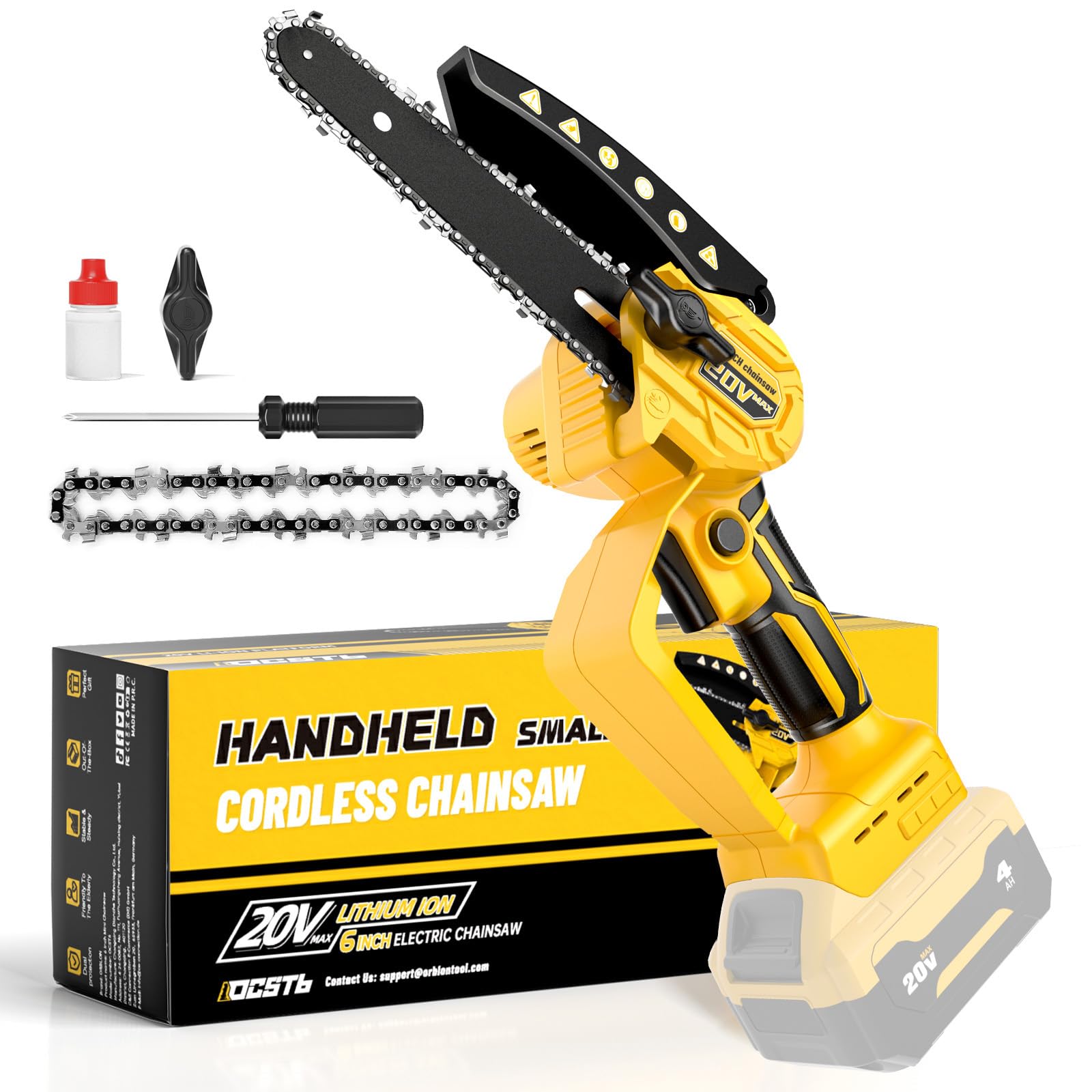 V-MODEST 12" Brushless Compact Chainsaw For DEWALT 20V MAX Battery (Tool Only, W/ 2 Chains)
