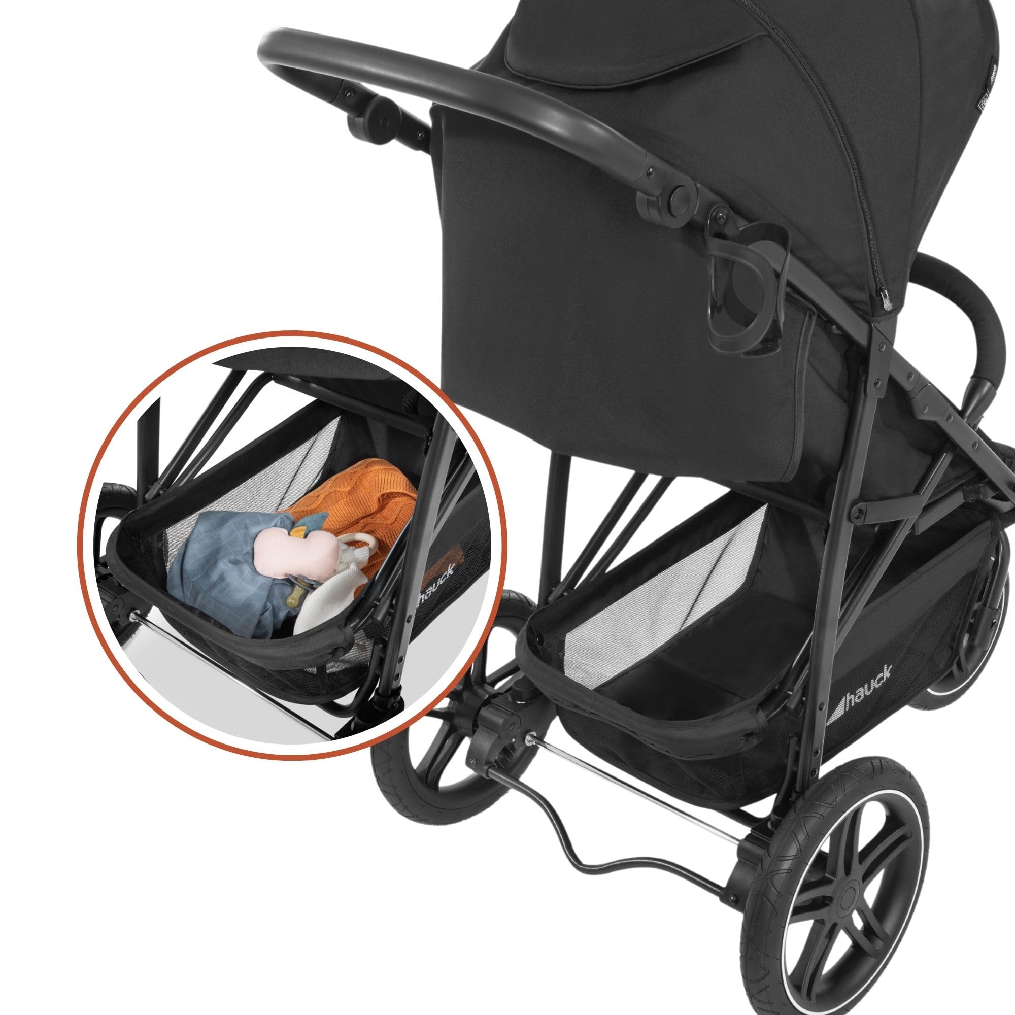 Hauck Poussette 3 Roues Rapid 3R, Pneus Caoutchouc, Suspension, Position Allongée, 22 kg, Protection UV 50+, Pliable, Guidon Réglable, Noir