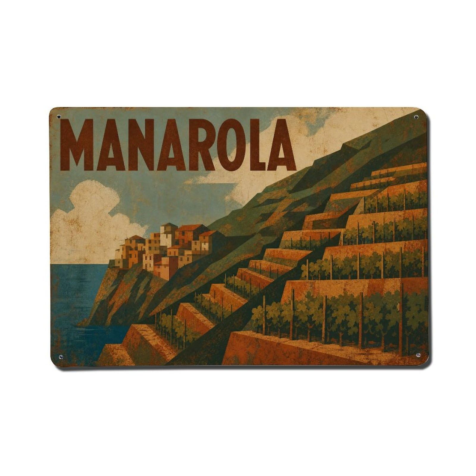 Metal Tin Sign Vintage Travel Manarola Italy