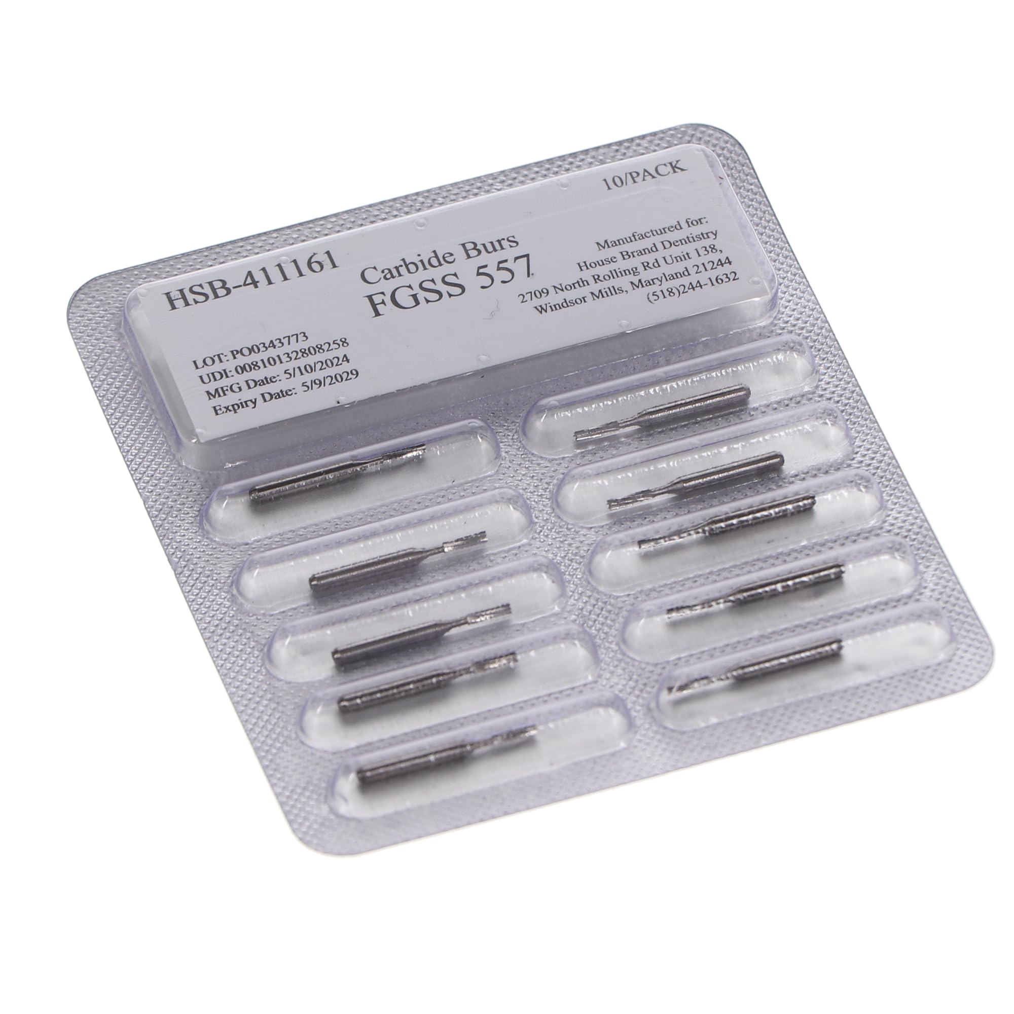 House Brand Dentistry 411161 HSB FG Short Shank #557 Straight Fissure Crosscut Carbide Burs 10/Pk