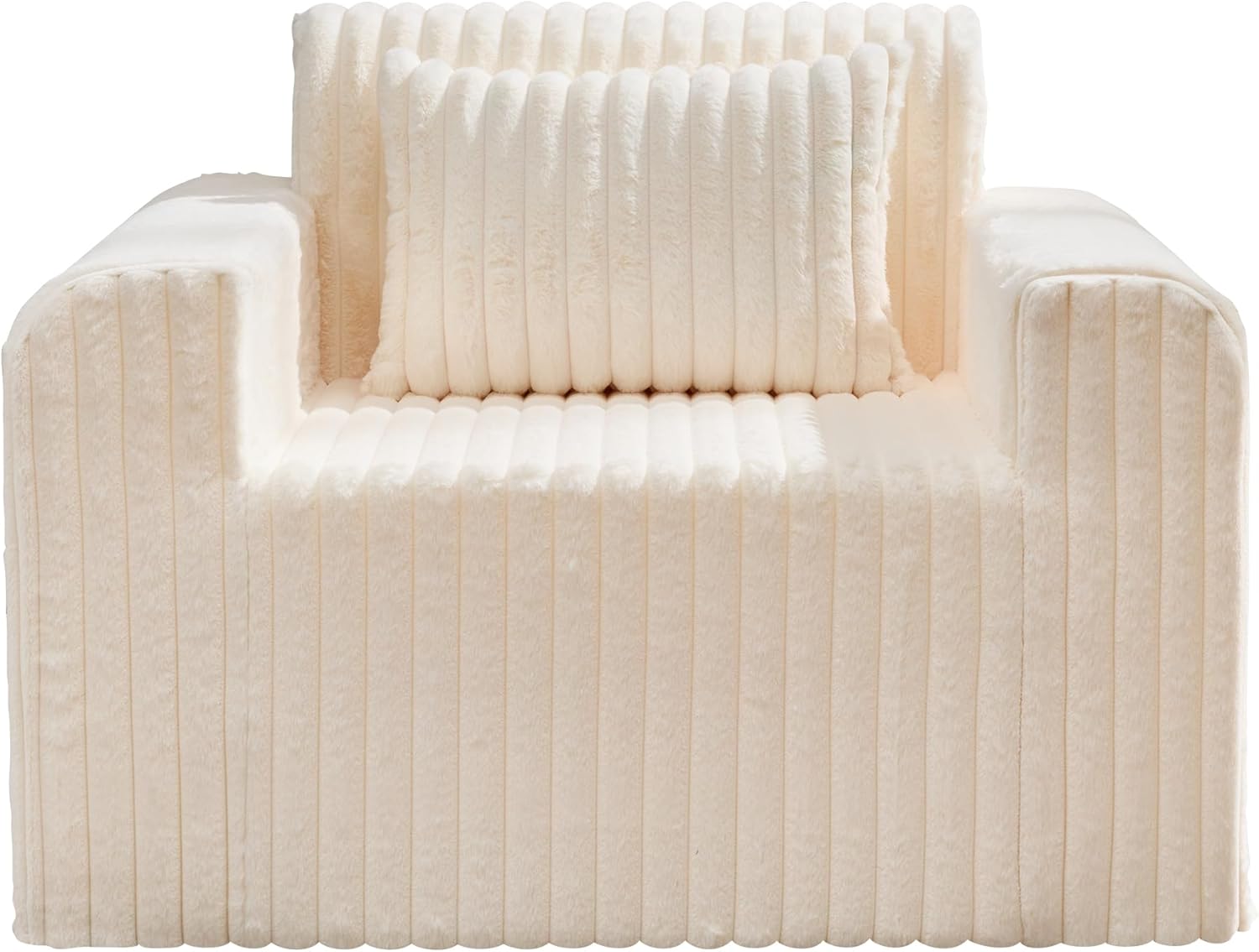 Hobestluk Single Sofa Foam Couch Sofa for Small Spaces Comfy Sofas with Removable Cover Furry Couch with Pillows for Living Room, Bedroom, Apartment, Office (White, Standard) 8