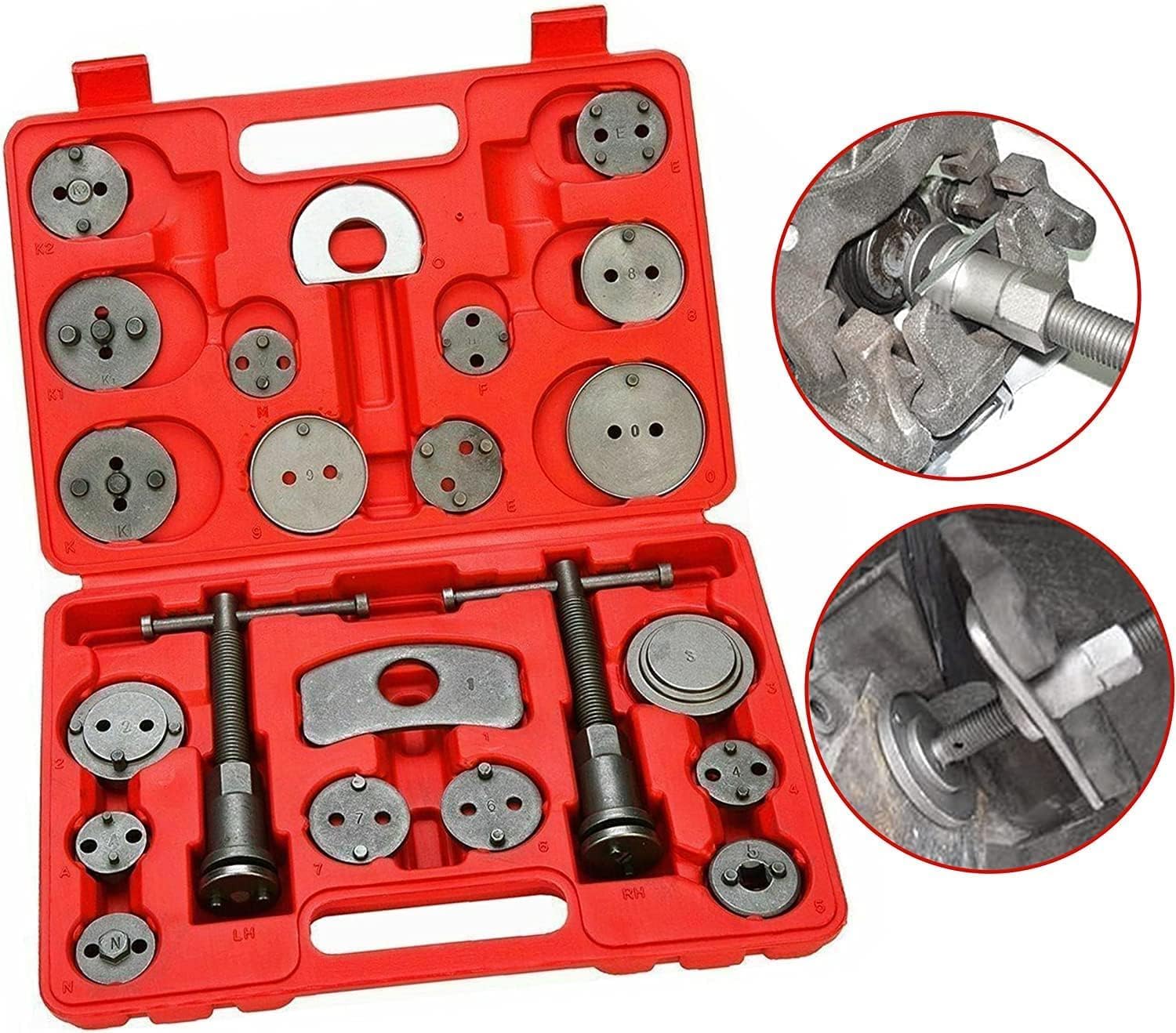 VLAND 22 PCS Set di strumenti universali per il ritorno dei pistoni dei freni dell'auto, 18 adattatori + 2 viti di pressione + 2 piastre di ritenzione