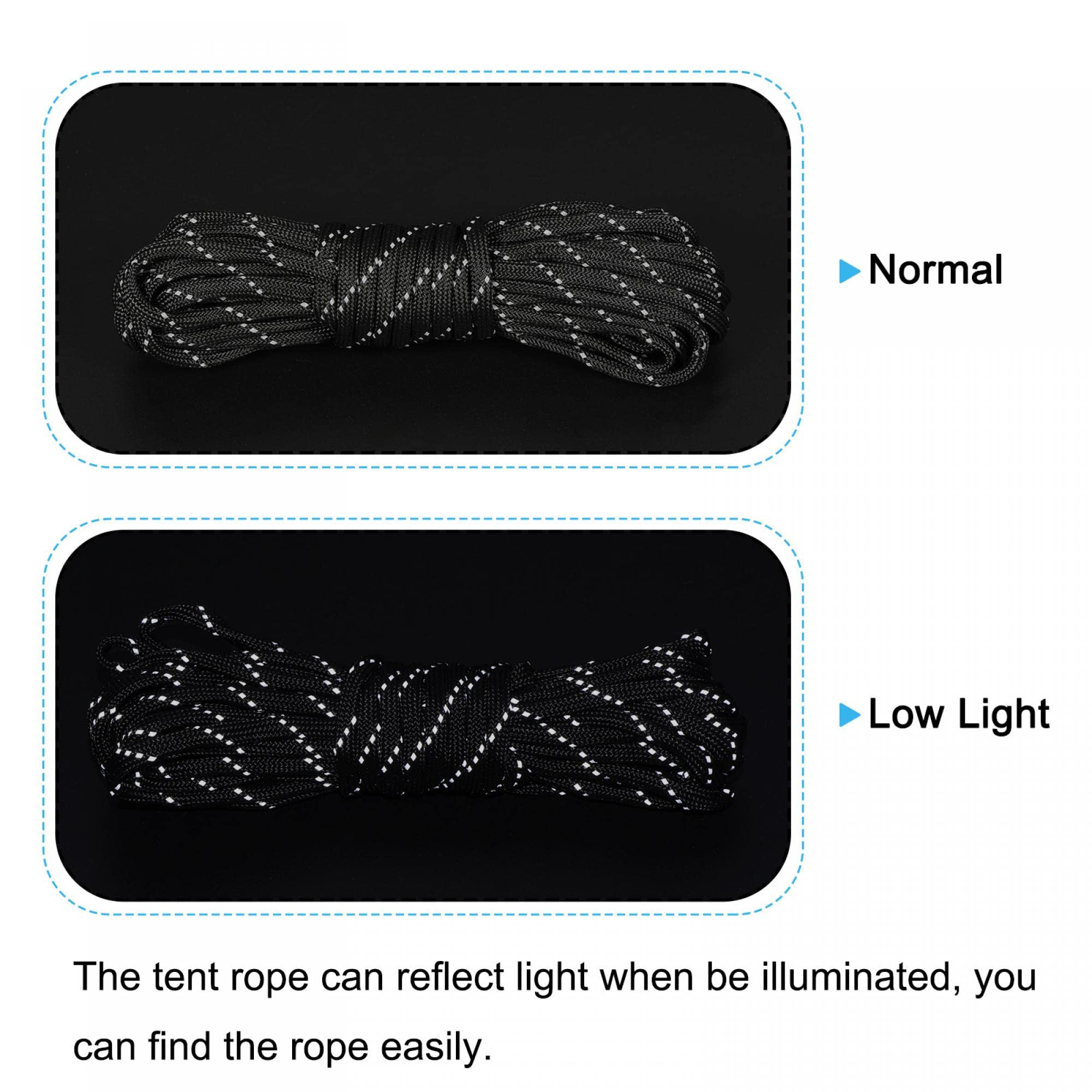 Amazon | uxcell テントロープ ナイロン ブラック 反射型ガイライン