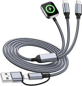 3 in 2 Multi Charging Cable for iWatch Charger/IP/USB C, Travel Cruise Essentials for Car Charger,5FT Nylon Charger Cord USB C/A Phone Charger for iWatch Series/iPhone 17-11/iPad,Home/Office/Car Use