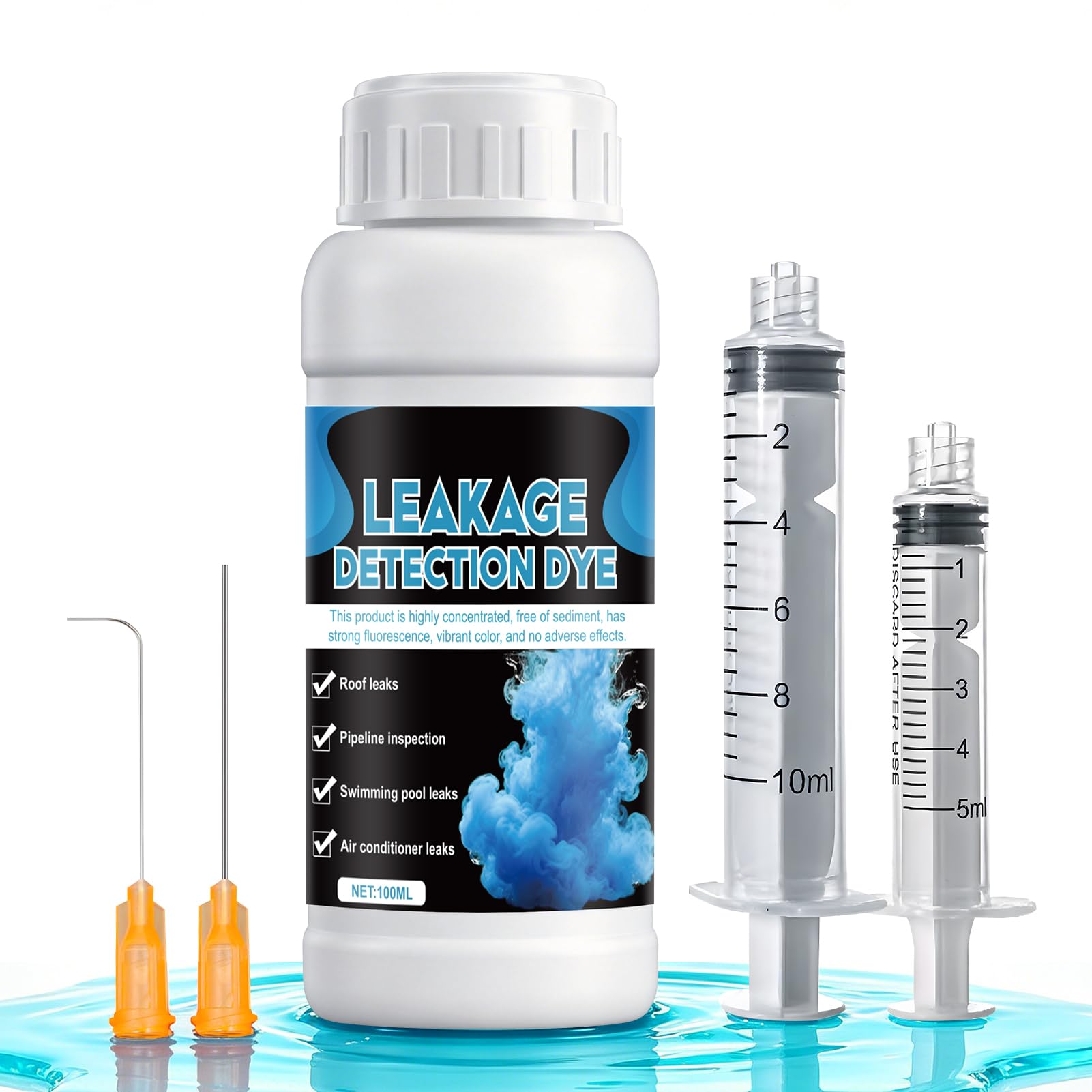 Allony Pool Leak Detection Dye, Fluorescent UV Dye, Leak Detection Tracing dye for Detecting Refrigerant Gas leaks in Vehicle Air Conditioning Systems with Syringe