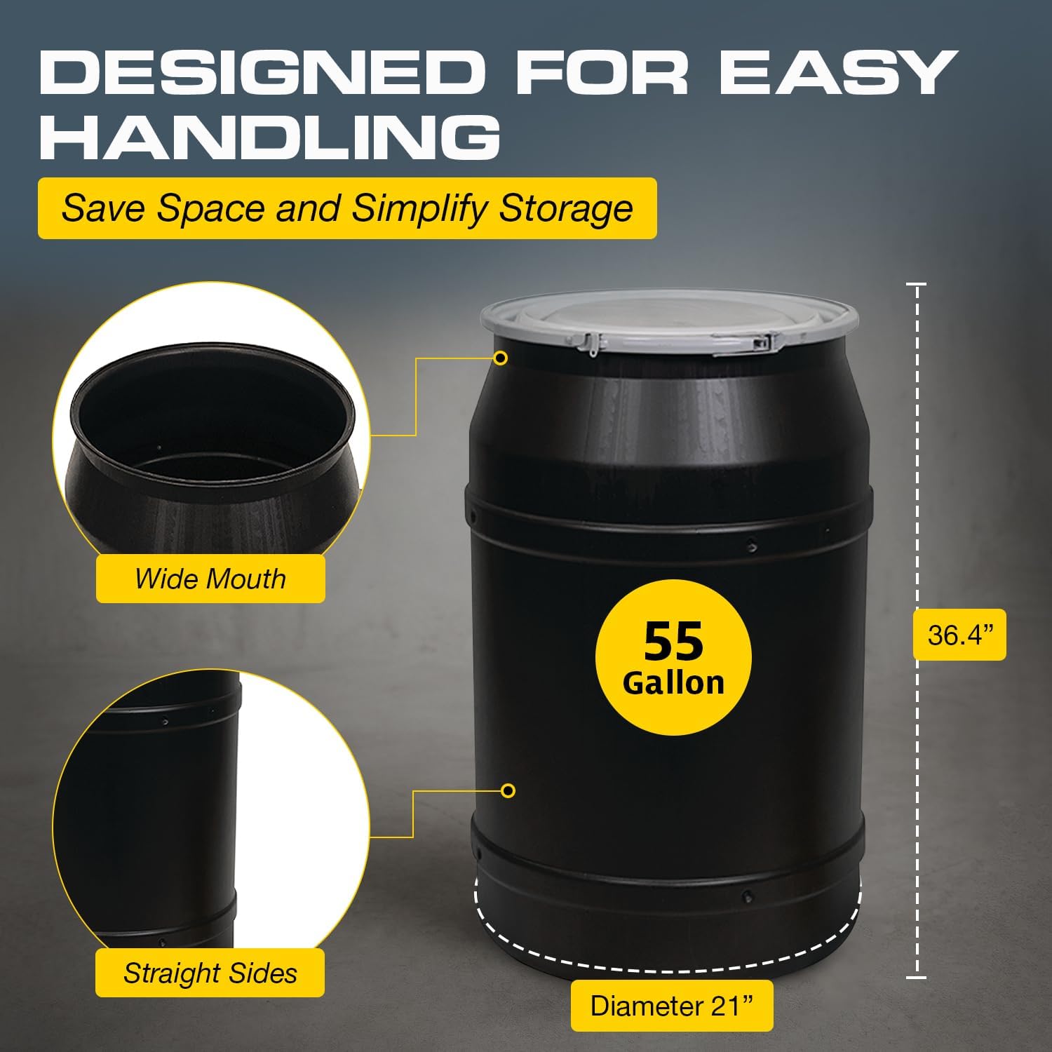Barril de plástico HDPE oscuro para almacenar agua