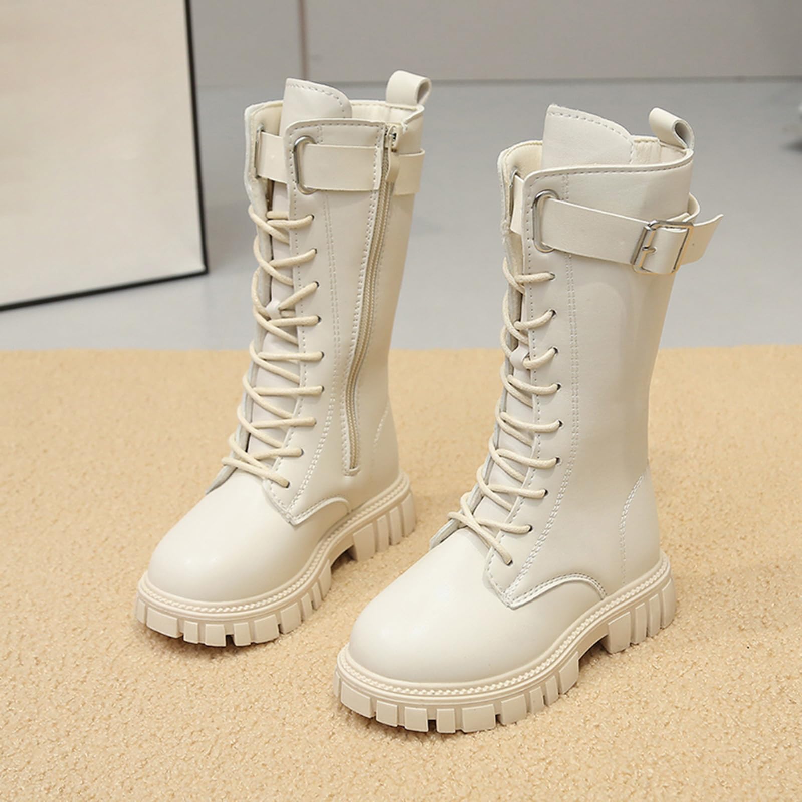 Generico Stivali Bambina Invernali Alti,Scarpe Sportive per Bambini E Bambine alla Moda con Suola Spessa E Piatta Antiscivolo Facili da Indossare con Tomaia in Pu Stivali Comodi