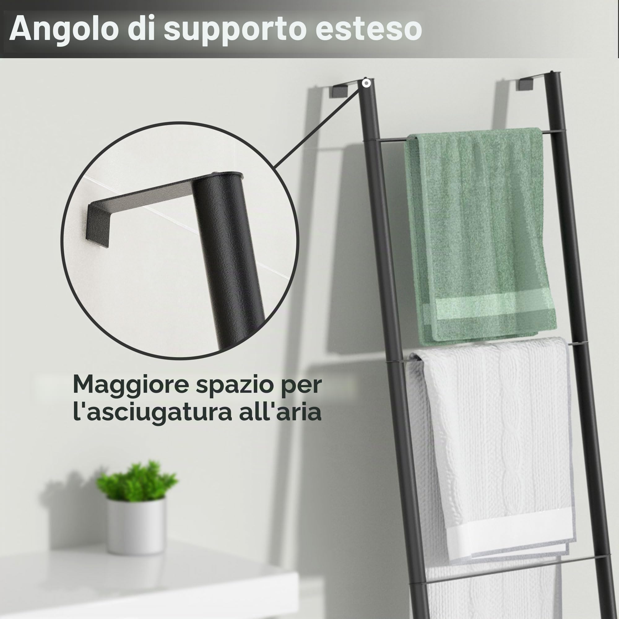 pickpiff Scala in metallo nero, autoportante, da parete, per bagno, soggiorno, cucina, supporto per asciugamani, coperte, coperte (4 ripiani, nero)