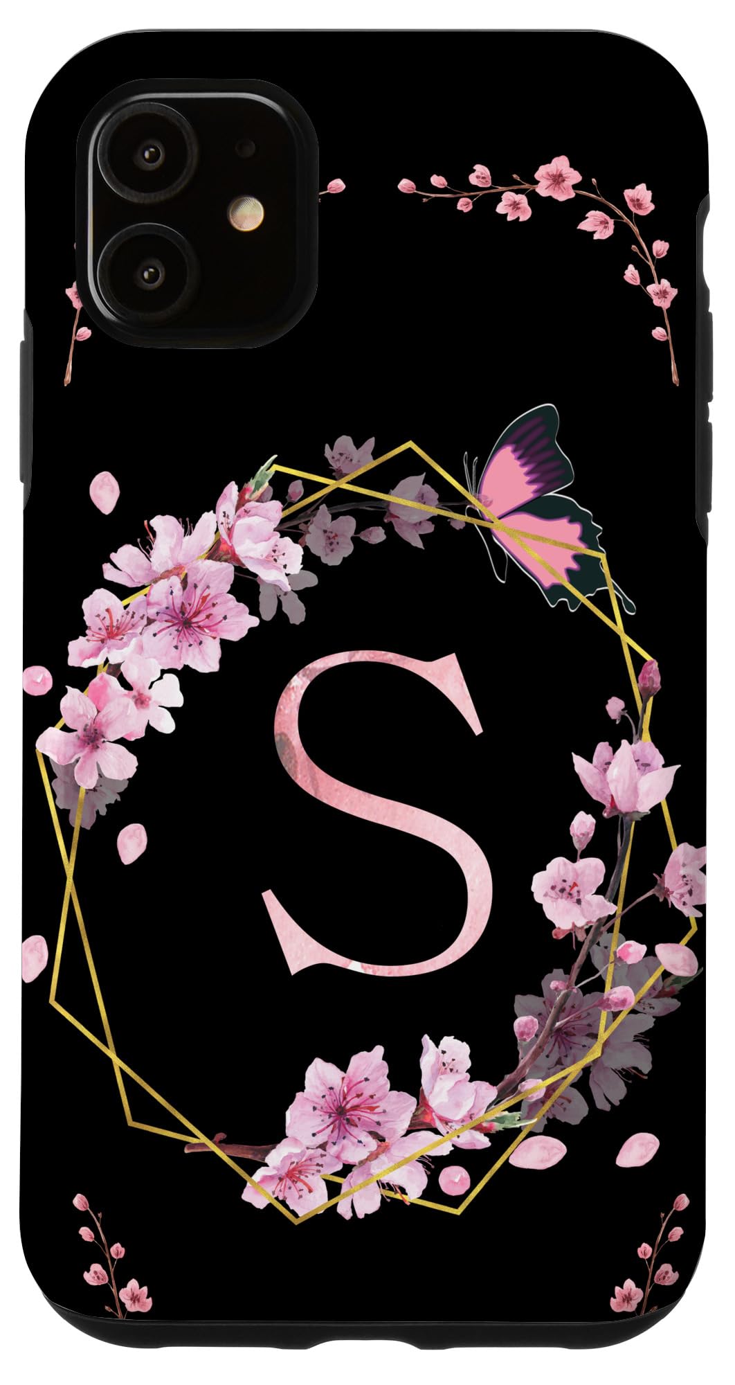 Cherry Blossom Butterfly Floral Monogram Initial Letter S Case for iPhone 11