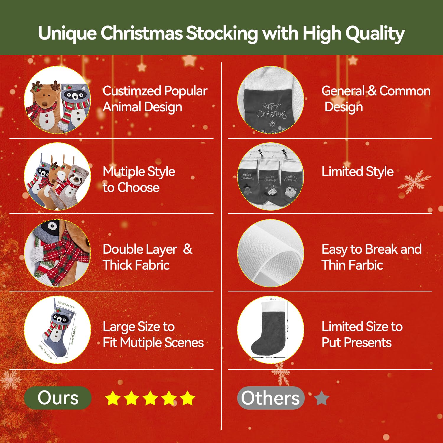 Paquete de 2 medias de Navidad de 50,8 cm: medias colgantes de ciervo únicas personalizadas, medias de Navidad de gran tamaño para niños y fiestas de Navidad, decoración familiar