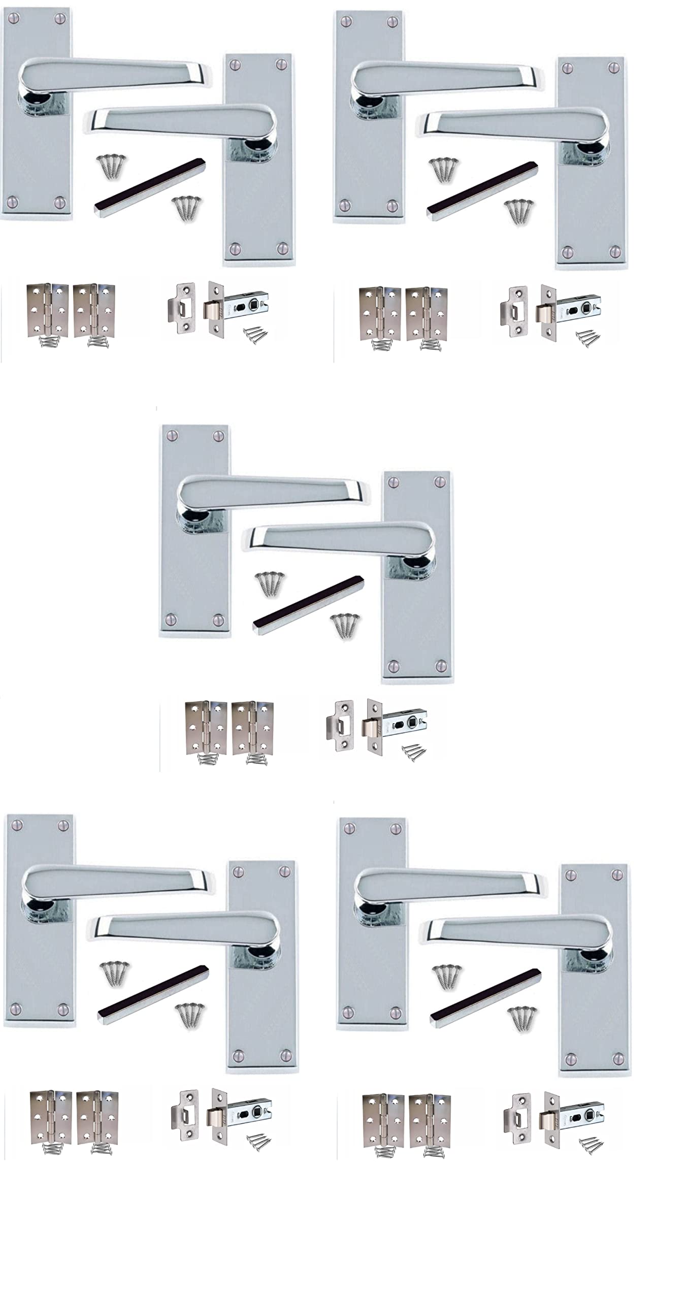 Golden Grace Victorian Straight Latch Door Handle Set - Polished Chrome - 120 x 40mm