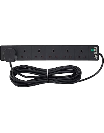 PRO ELEC PELB1755 6 Gang Extension Lead with Surge Protection Black, 5m