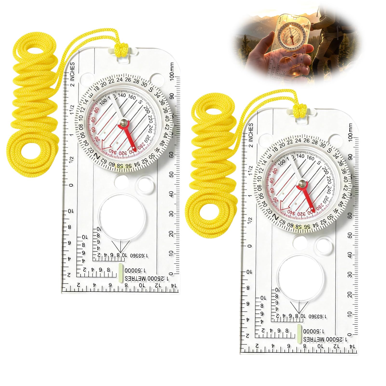 Lot de 2 boussoles de navigation, scouts, course d'orientation, boussole de randonnée, légère, avec inclinaison réglable pour l'expédition, la lecture, la navigation, la course d'orientation (12,5 x