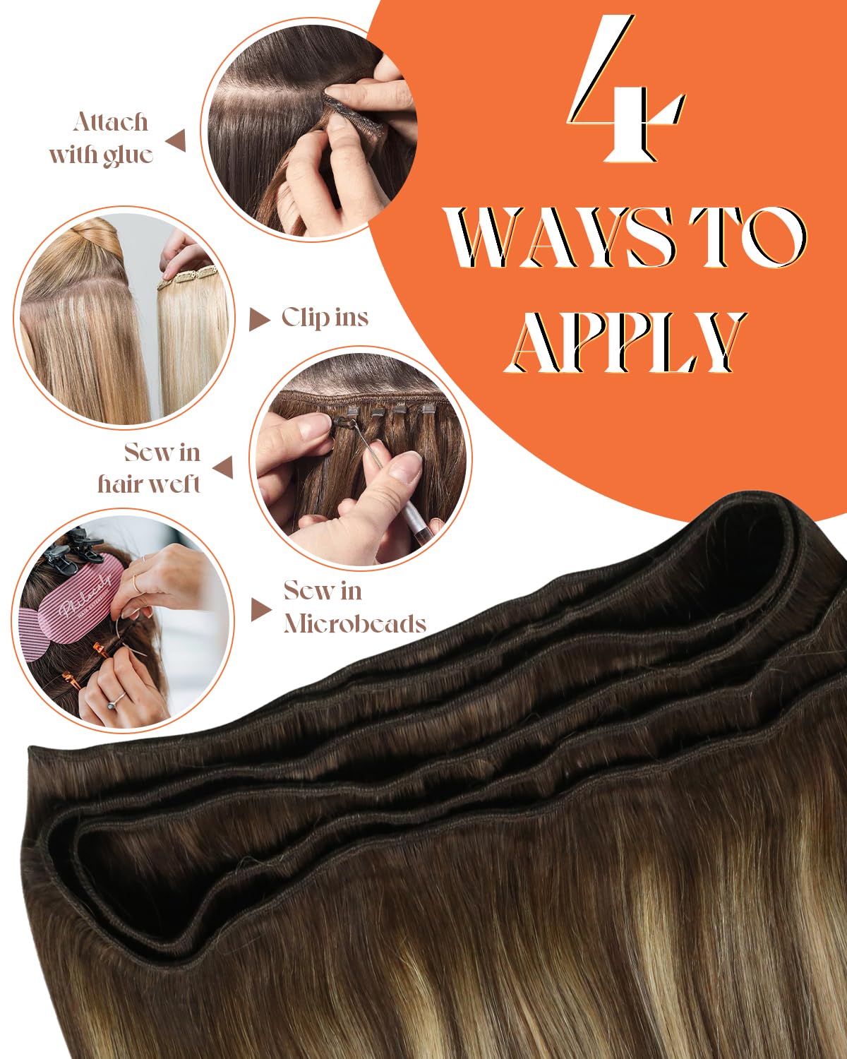 Total 150G Weft and Genius Weft Hair Extensions Real Human Hair Medium Brown To Honey Blonde 16inch image 5