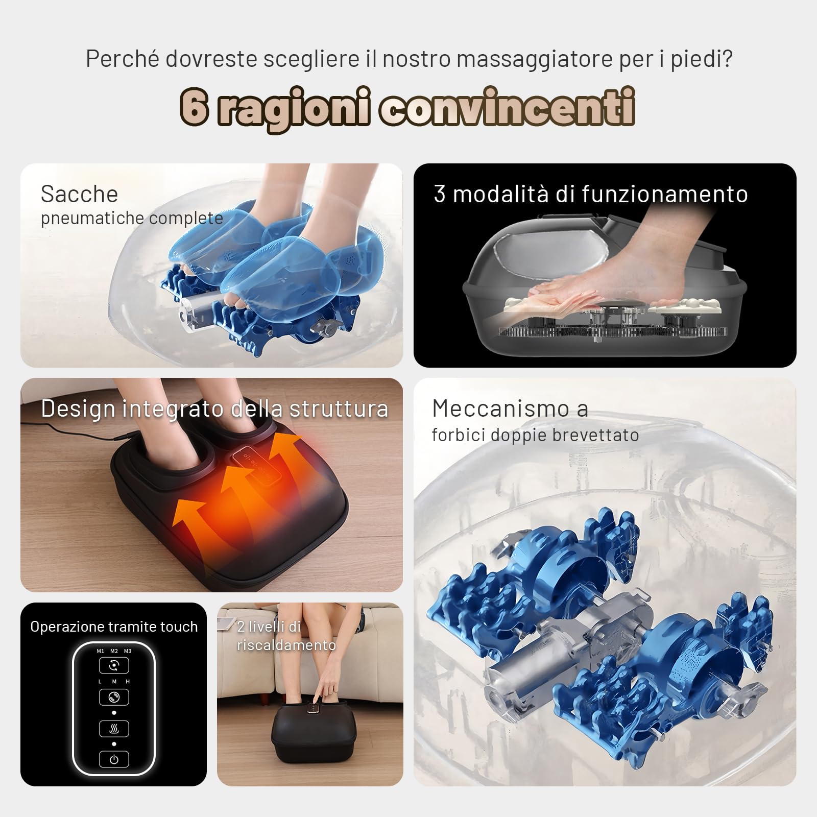 Massaggiatore piedi Shiatsu BeSokar con telecomando, funzione di massaggio impastamento 6D, rulli e compressione pneumatica, 3 livelli di intensità per muscoli e piante dei piedi stanche, terapia