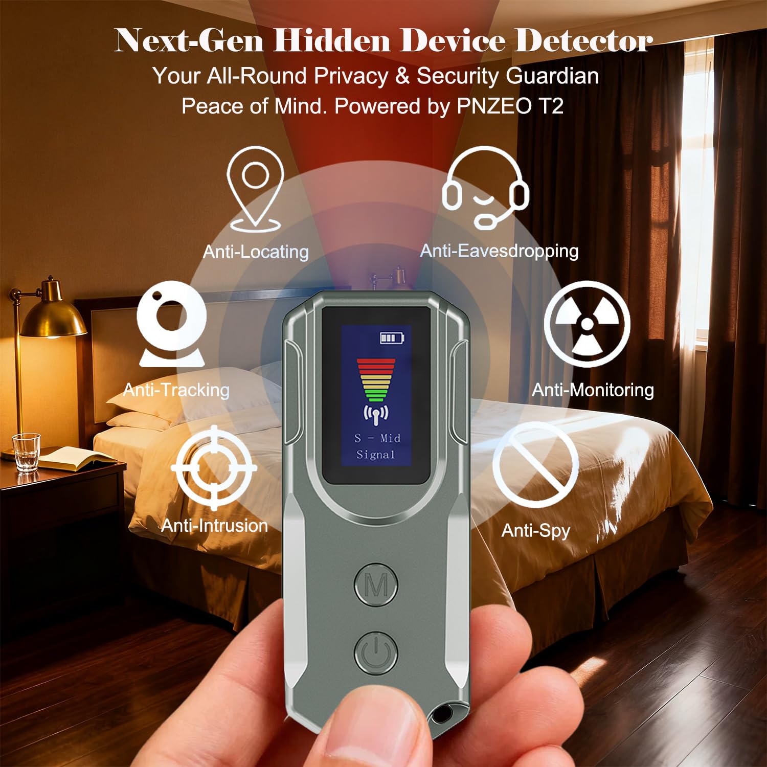 Next-Gen Versteckte Kamera-Detektoren, mit HD-Display, Smart Anti-Spionage-Gerät, GPS-Tracker-Detektor, Tragbarer kabellos/RF-Signalscanner für Hotels, Reisen, Zuhause & Büro (Metallic Grau)