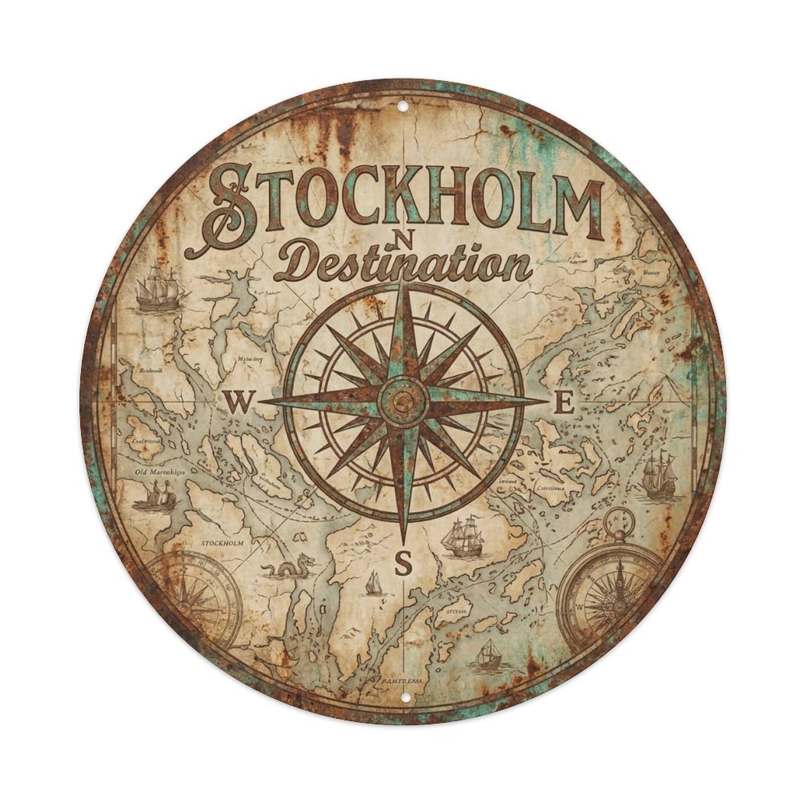 Vintage Travel Stockholm Sweden Discovery Metal Tin Sign