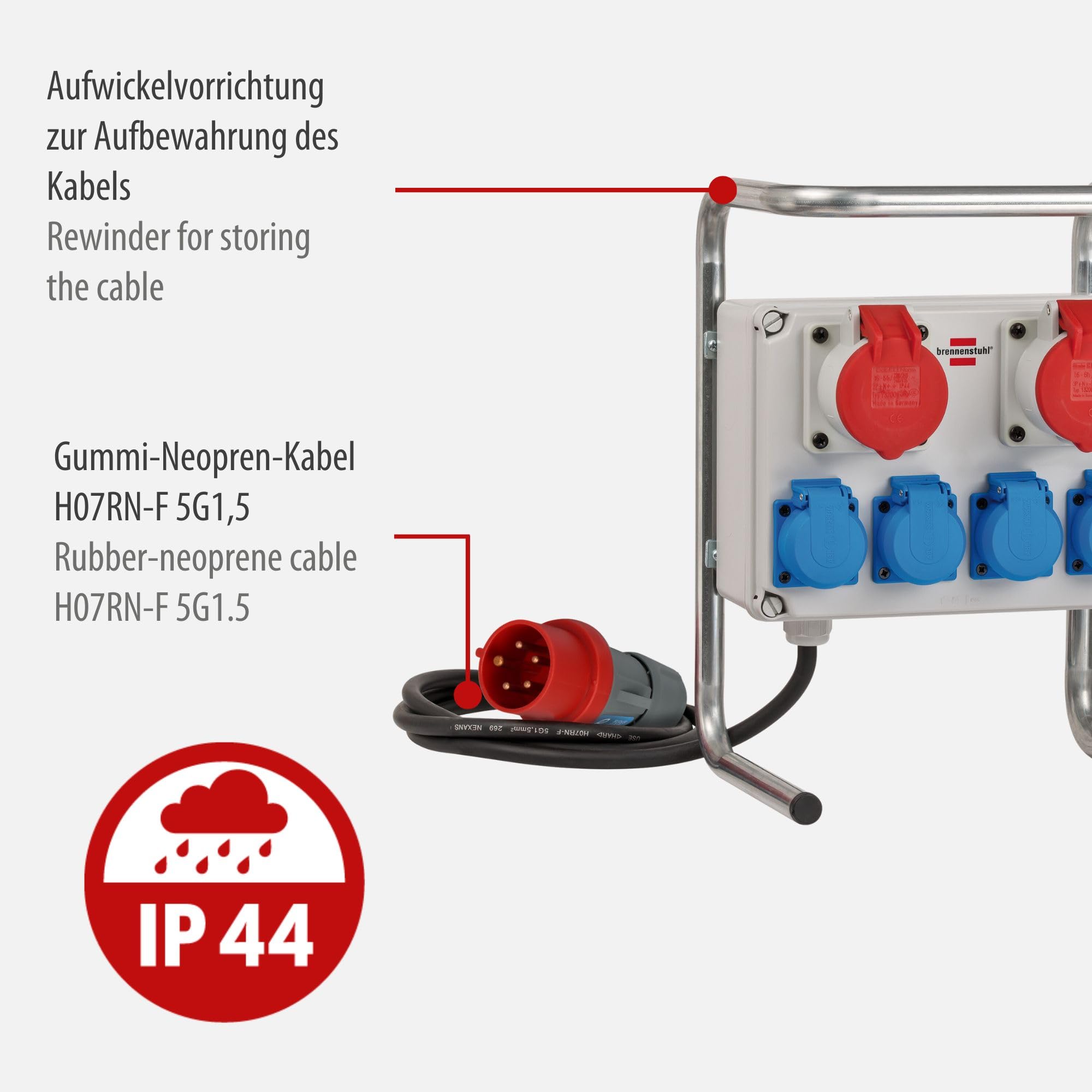Distributore Corrente Portatile Brennenstuhl - 6 Prese CEE IP44, Cavo 2m | Per Esterno E Cantieri - Foto 3