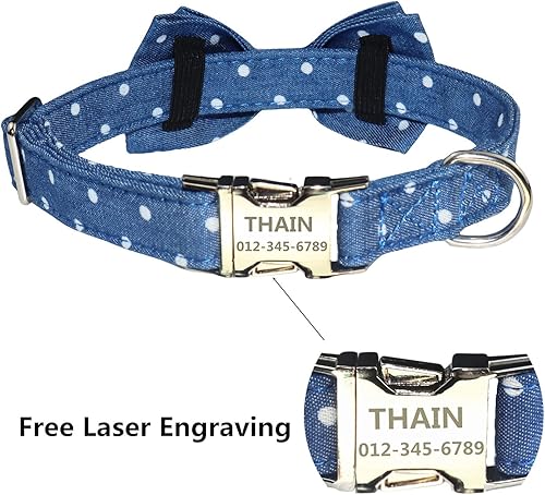 Miniatura 8 de THAIN Collar de perro personalizado con lazo para perros machos y hembras, con estampado de ninja a cuadros, collares grabados para mascotas con