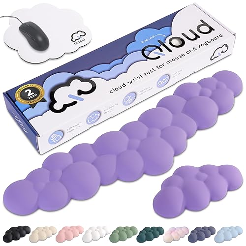 Create-ables Qloud Cloud Wrist Rest Keyboard Wrist Rest for Computer Keyboard Pad, Cloud Keyboard Wrist Rest, Wrist Pad for Keyboard, Memory Foam, Non Slip Base, Comes with Mouse Pad - Lilac Purple - 08 Lilac Purple