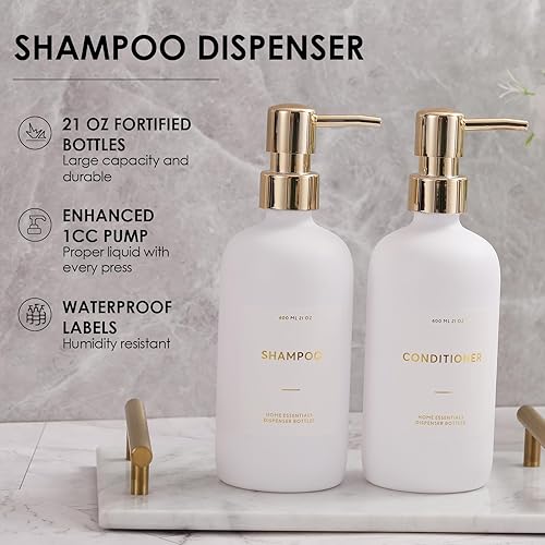 Miniatura 4 de HOMCDALY Dispensador de champú y acondicionador, paquete de 3 botellas recargables de 21 onzas, contenedor de champú, botella de bomba vacía,