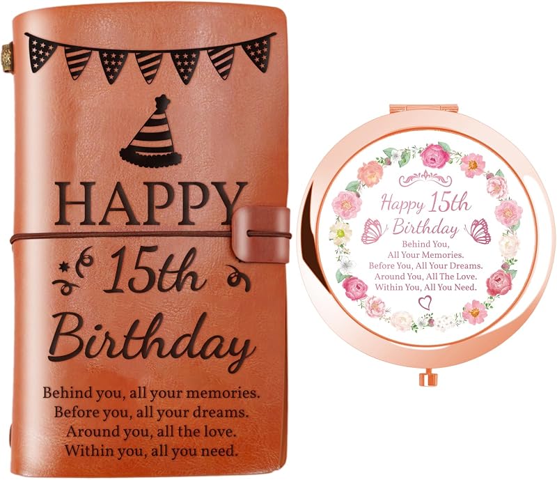 Conjunto jekiinova com espelho compacto dobrável e caixa-presente rosa, tema 15º aniversário