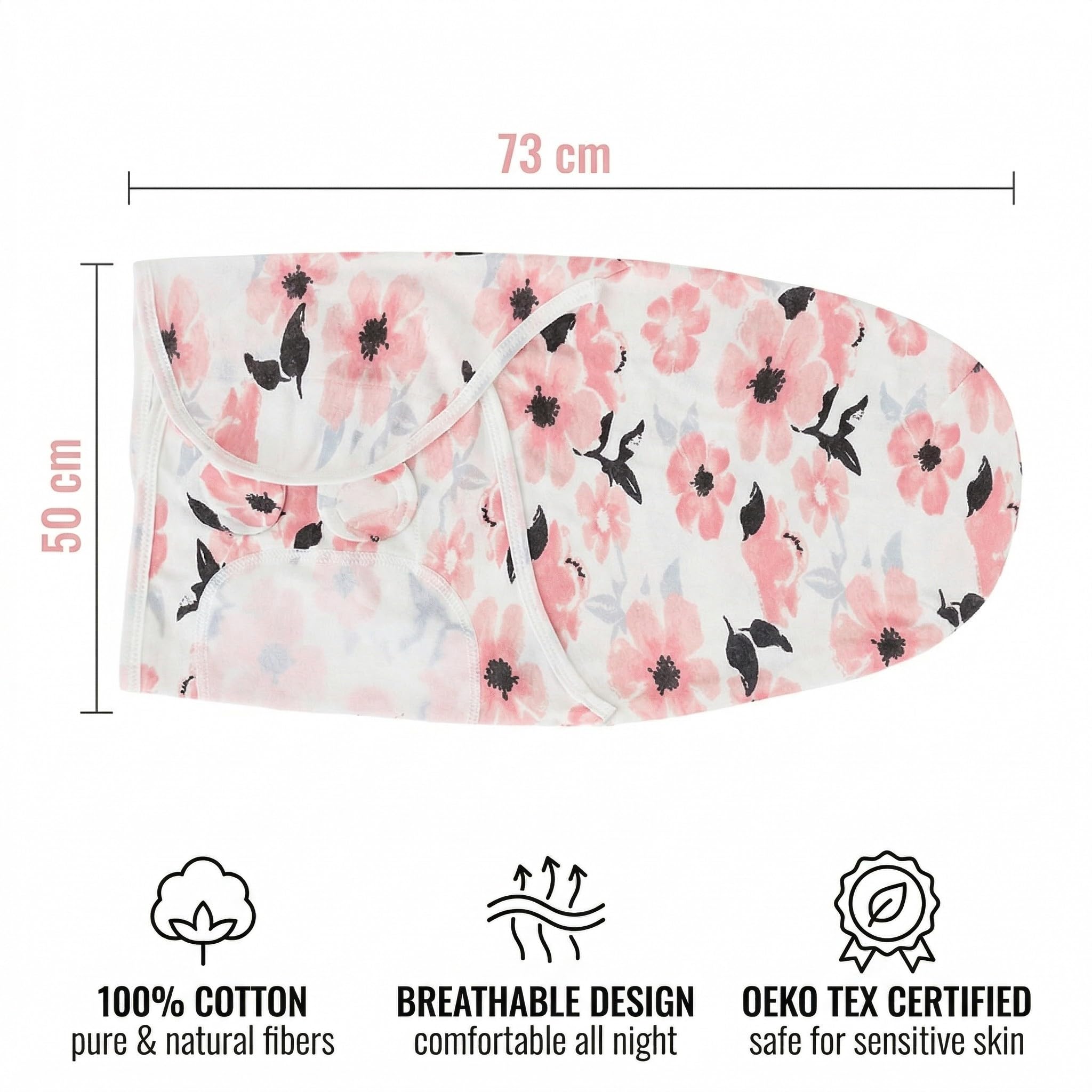 Lot De 2 Emmaillotage Bébé 0-6 Mois - Langes 73X50 Cm En 100% Coton - Motifs arc-en-ciel et floraux kaki- Puériculture Nouveau-Né Fille