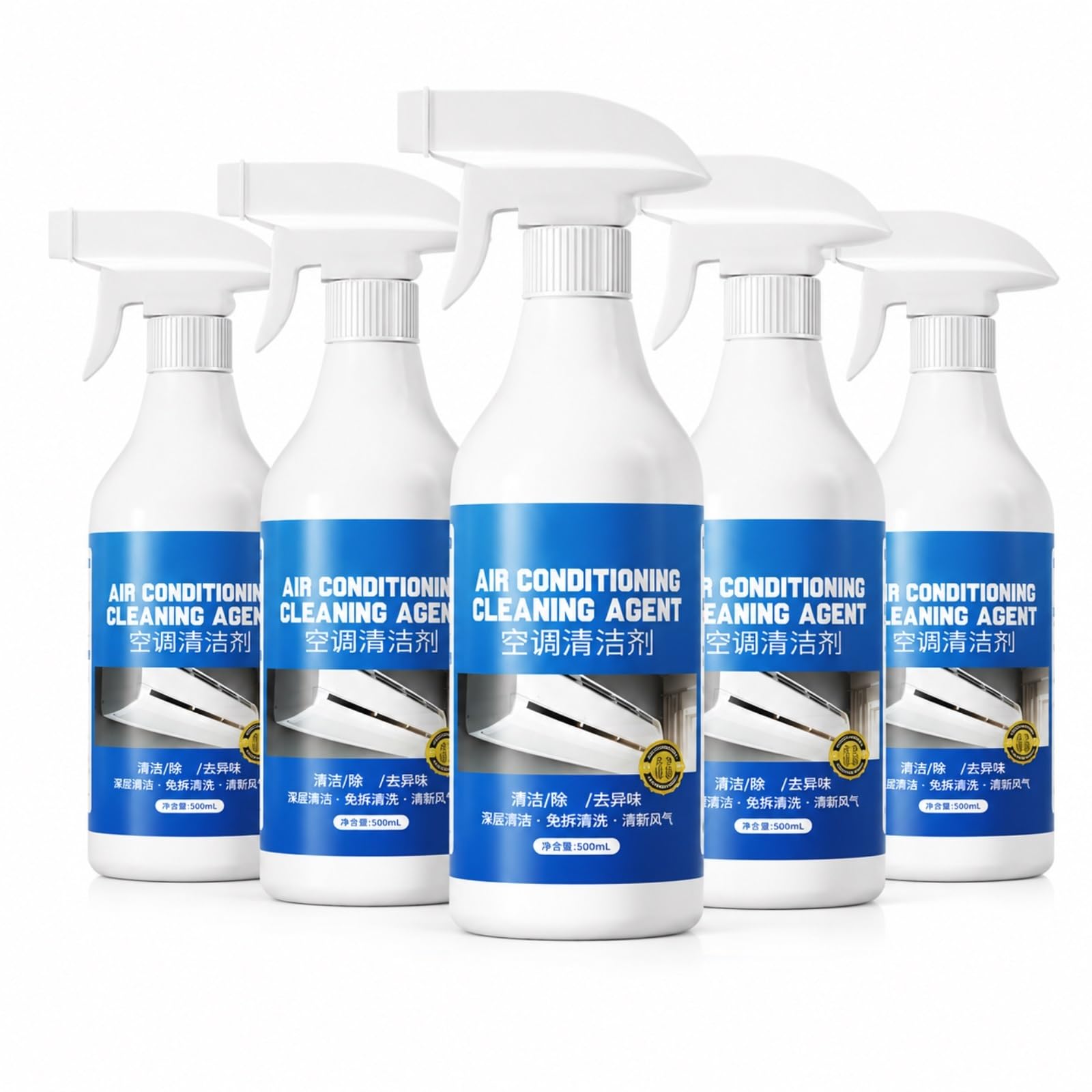 Limpiador for Aire Acondicionado En Spray, Espuma Profunda for Limpiar Las Bobinas, 500ml X 5, Fórmula Sin Enjuague, Aire Más Fresco, Descompone La Suciedad/El Polvo/La Grasa