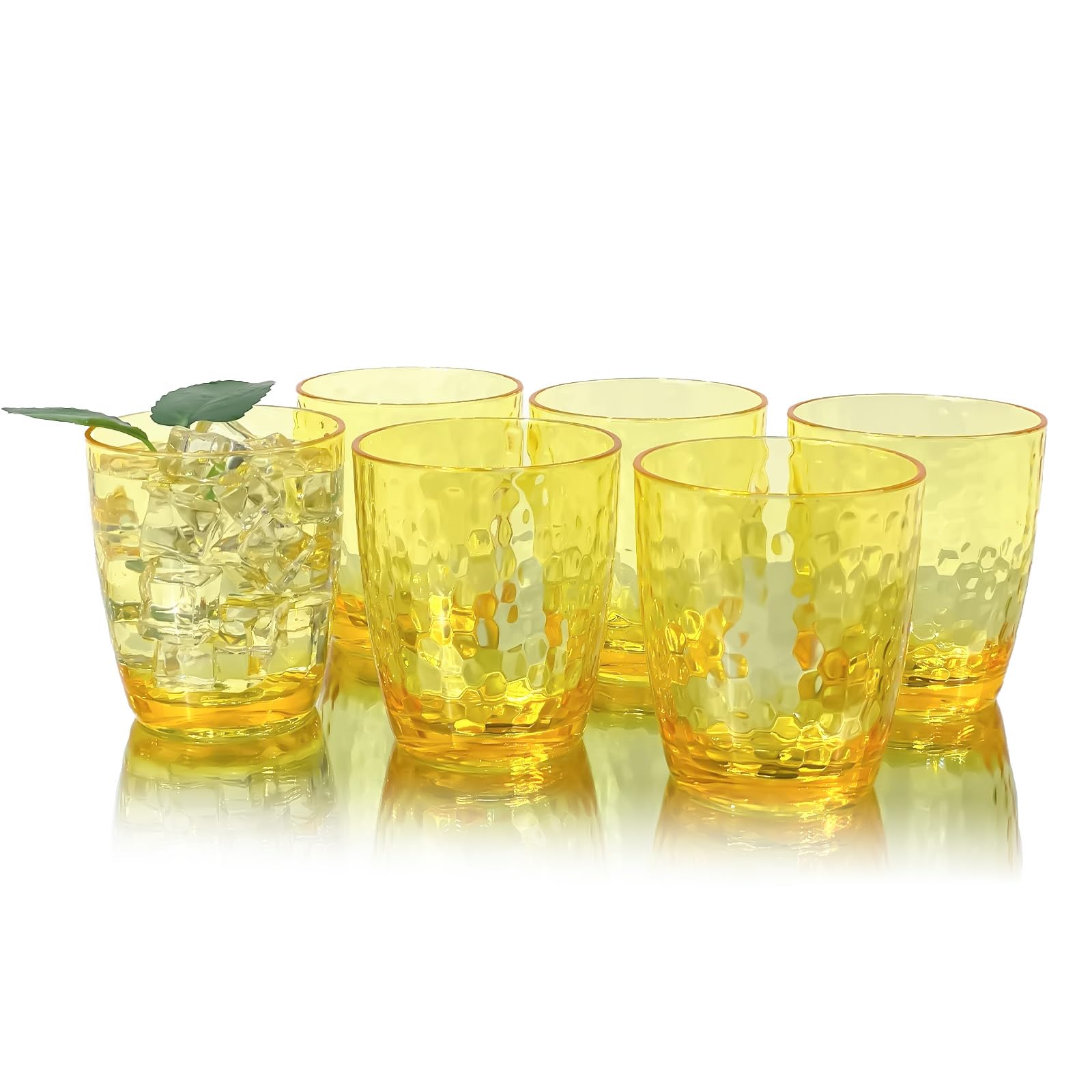 Yanglonghui 26-Ounce Plastic Tumblers (Set of 6), Reusable Plastic Mugs, BPA-Free Acrylic to Drink Mugs, Shatter Resistant, Textured Interior, Dishwasher Safe (Yellow, 15 Onuce)