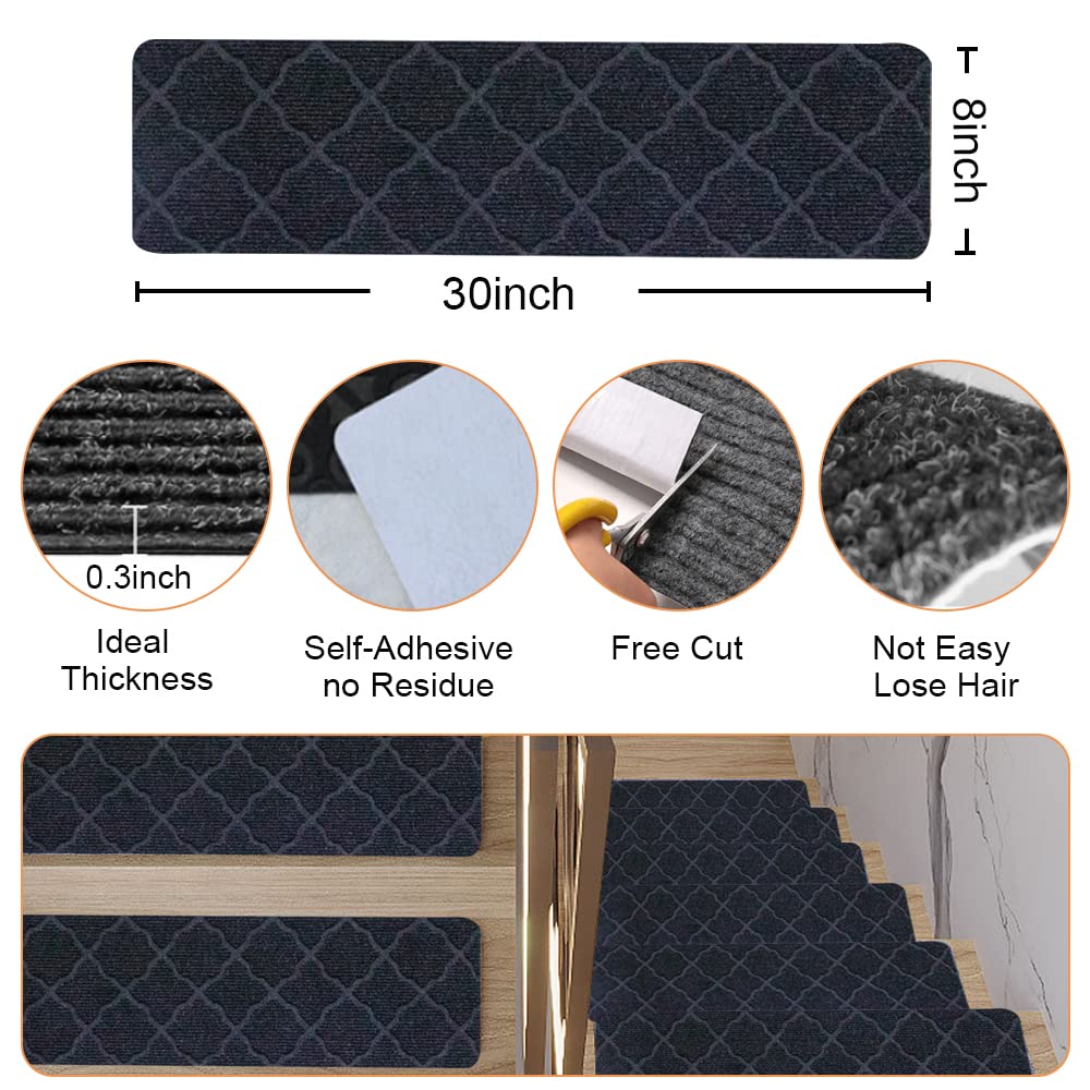 Stair Treads Carpet, FOME Stair Mat Set of 15 Non-Slip Stair Rugs 30"x8" Anti Moving Grip Safety Staircase Step Treads for Kids Elders and Dog - - 