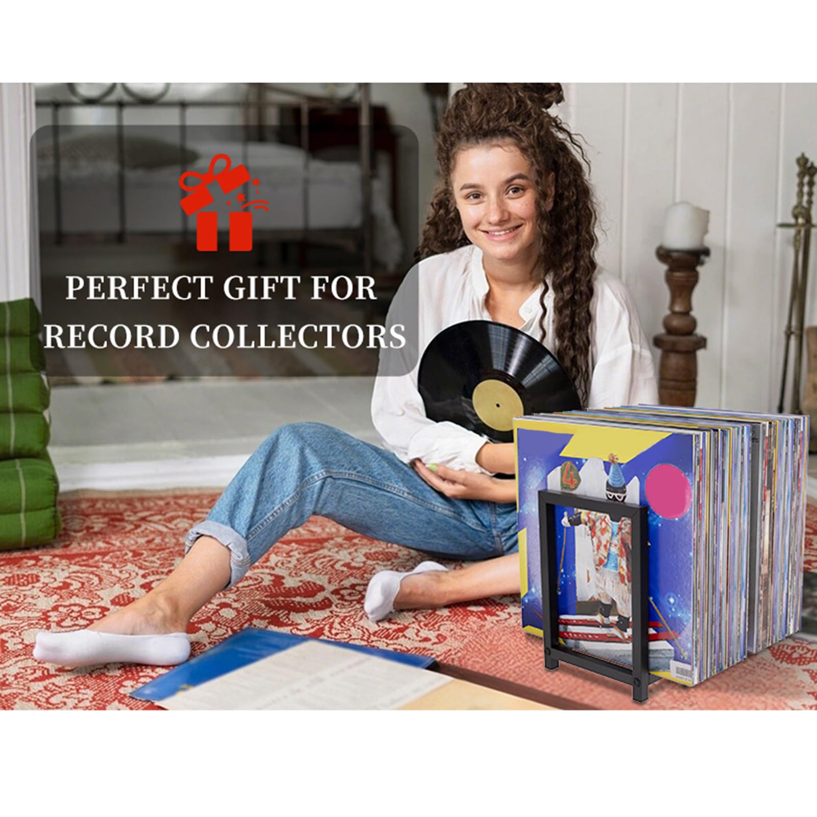 Espositore per dischi in vinile, design salvaspazio con struttura robusta per riporre album e accessori per giradischi, ideale per collezionisti di musica