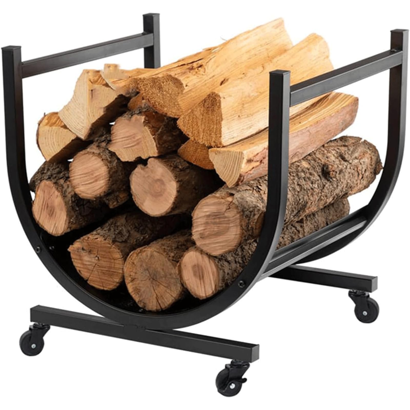 Râtelier à bois incurvé en acier forgé et finitions volutes chics