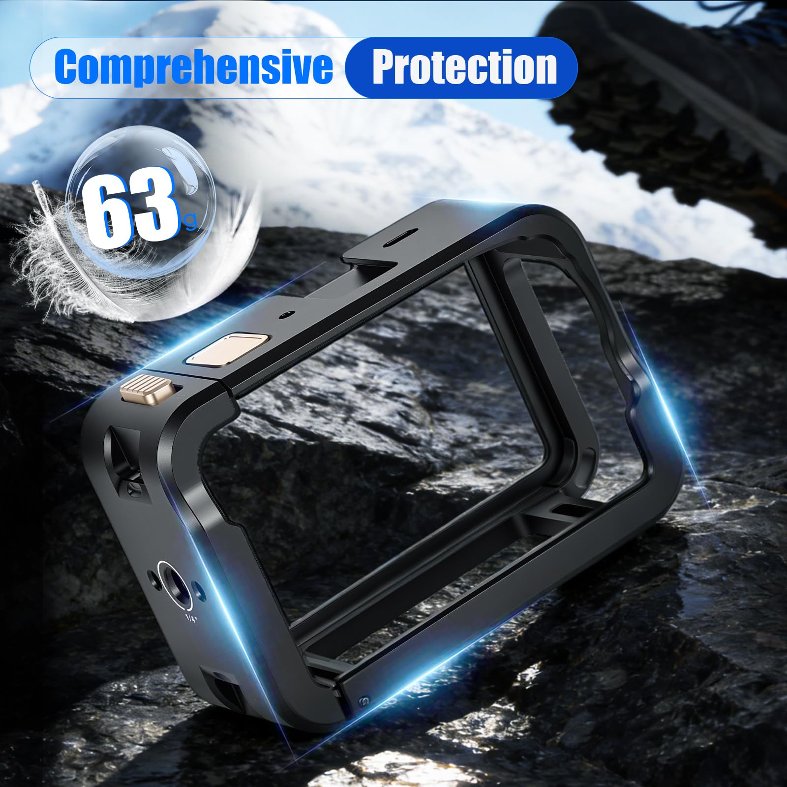 Boîtier de protection compatible avec DJI Osmo Action 6, cadre en aluminium avec adaptateur de trépied 1/4", boîtier en aluminium robuste pour accessoires de caméra d'action, coque de protection