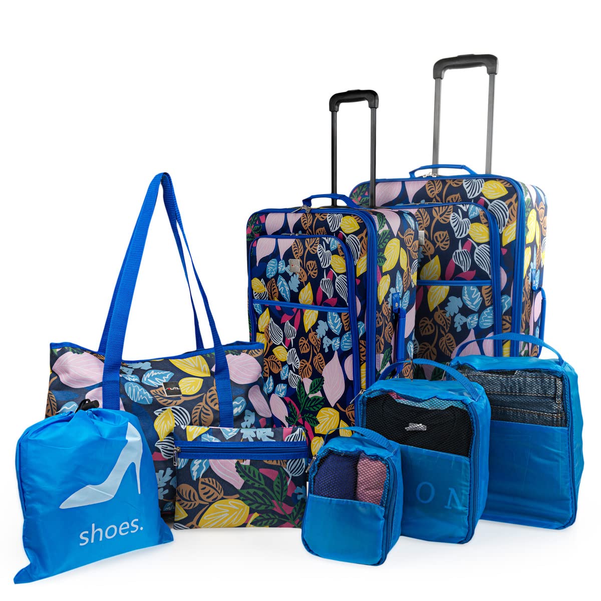 ITACA - Lightweight Semi-Rigid Suitcases Set with 360° Swivel Wheels - Suitcase Set Soft Travel Suitcases., Bluish, 67 x 39,5 x 23 cm, Basic