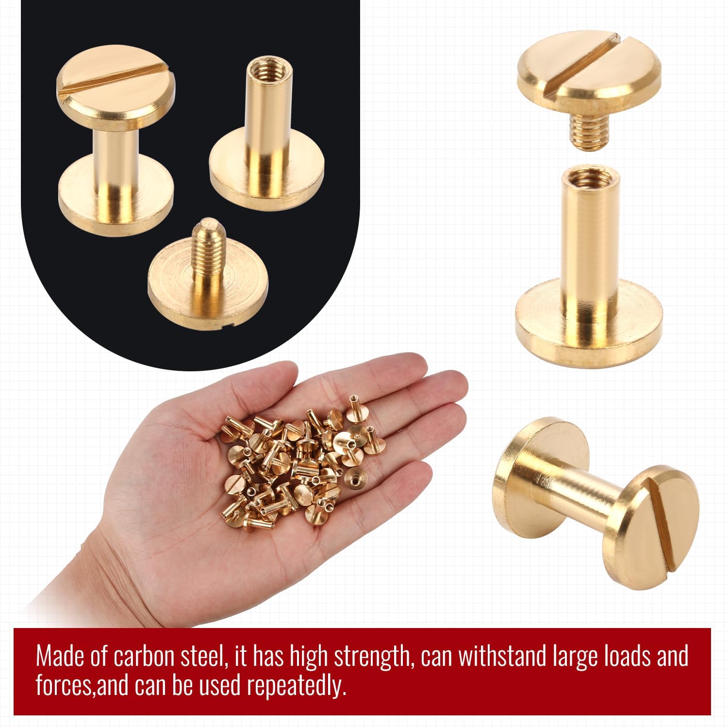 Chicago - Tornillos para encuadernación de 4 mm x 8 mm, tuercas Phillips de 10 mm, juego de encuadernación de tornillos Chicago para decoración de cuero DIY, álbumes de recortes, álbumes de fotos,