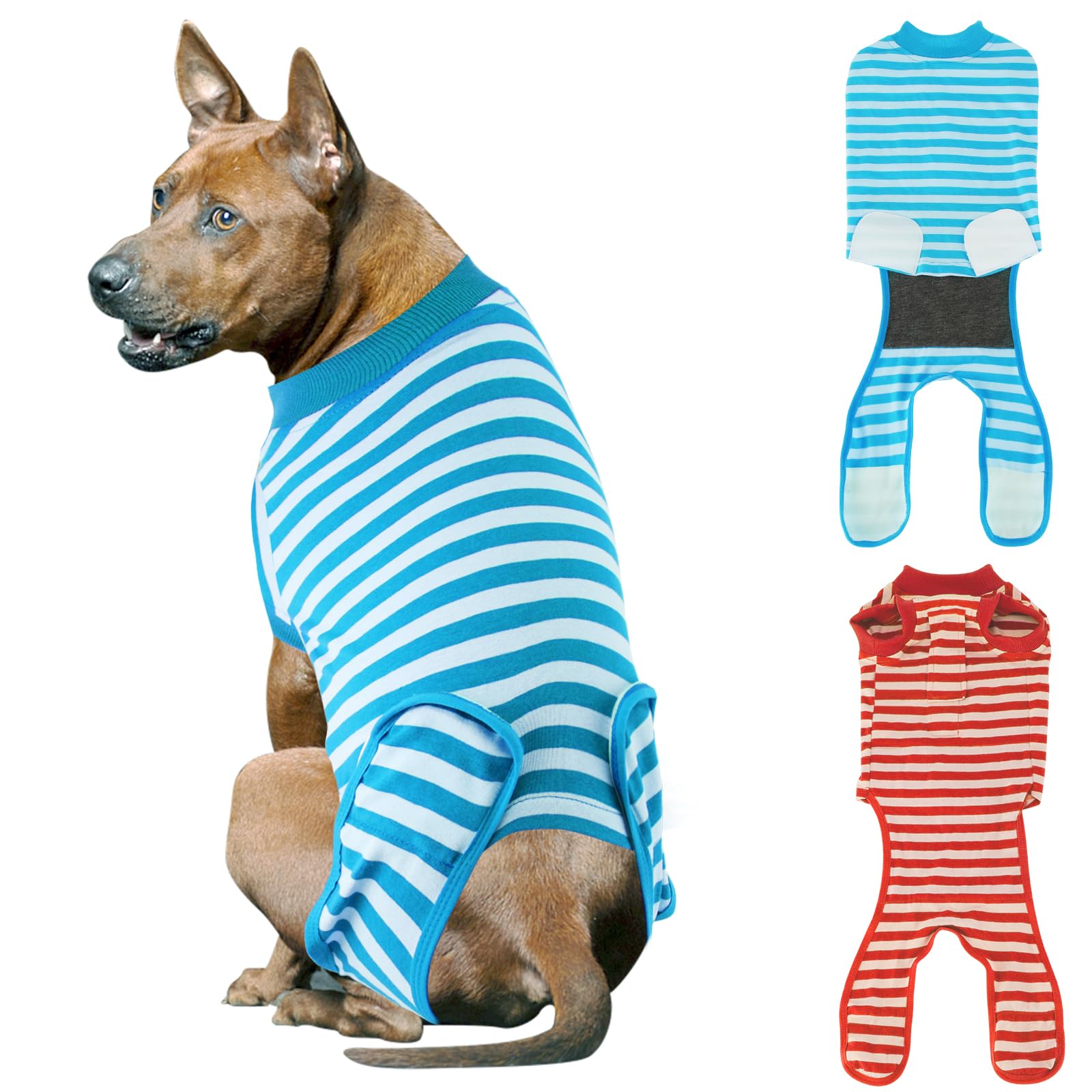 QUEARN 2 Packs Breathable Cotton Dog Recovery Suit for After Neuter Spay Abdominal Wounds Protector, Professional Anti-Licking Onesies for Male Female