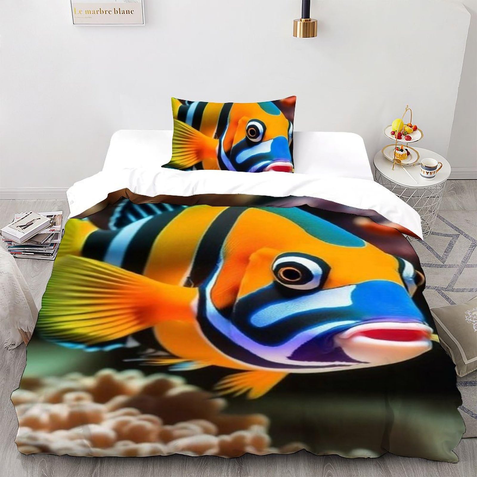 Housse de couette poisson clown 135x200cm avec taies pour lit simple enfant
