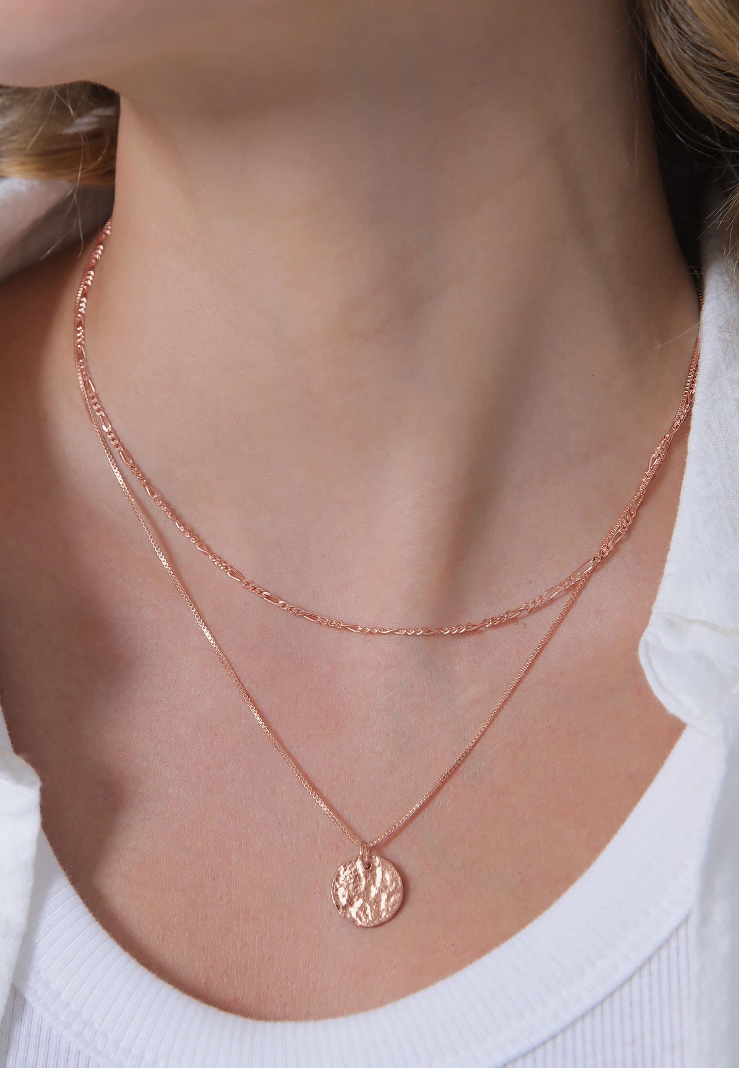 Elli Halskette Damen Layer Plättchen Anhänger Boho 925 Silber | Rosé Vergoldet
