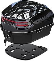 Vista 1 de 35L Motorcycle Top Case, Motorcycle Daily Tail Box Trunk Lockable Storage Carrier Plastic Case with Soft Backrest Universal Mounting for Helmet