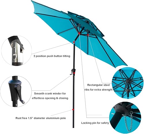 Miniatura 2 de C-Hopetree Paraguas de mercado de patio al aire libre doble de 9 pies con luces LED solares e inclinación