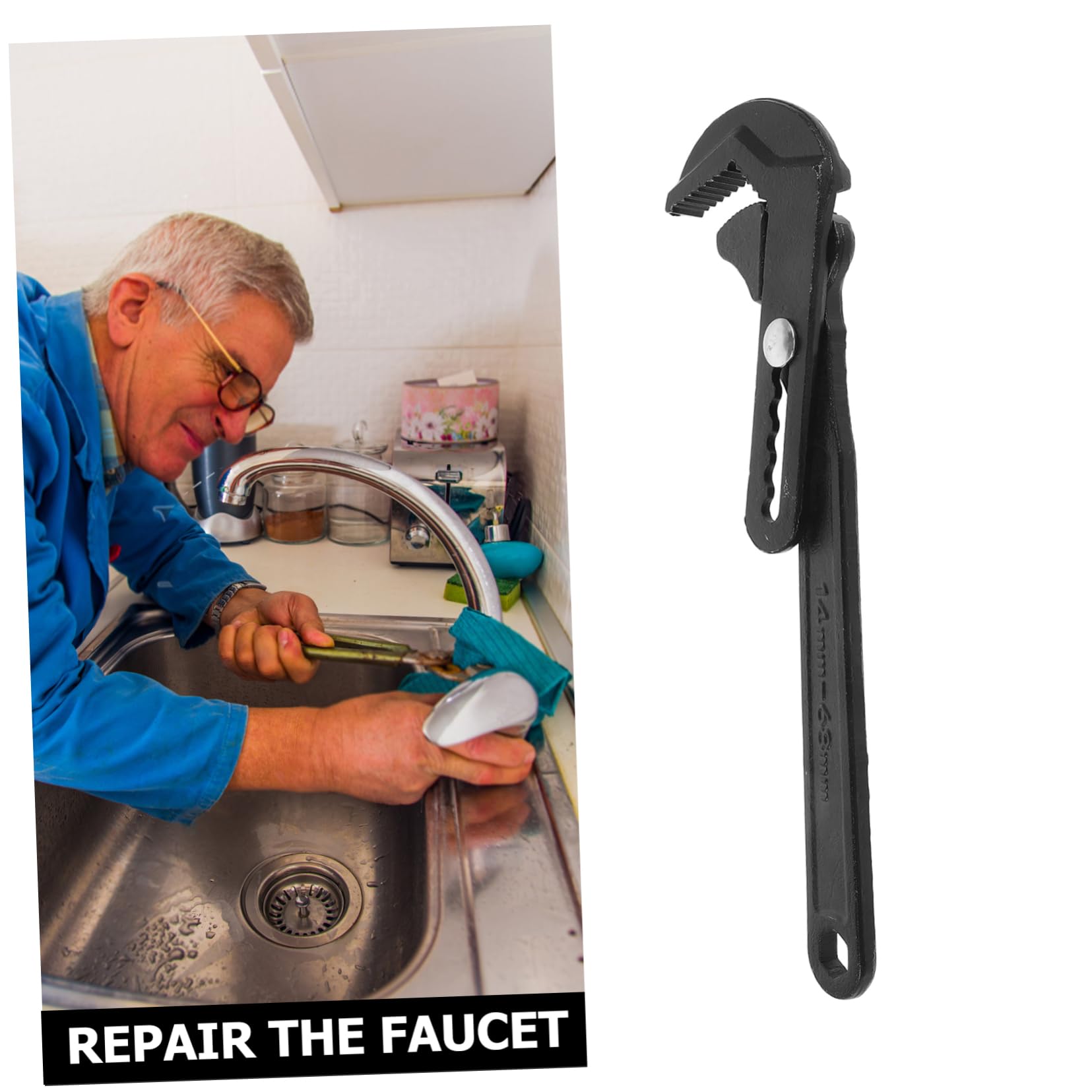 Llave Ajustable Multifuncional Negra Para Fontanería Herramienta Versátil Para Reparación y Montaje De Tuberías De Baño Con Agarre Seguro y Diseño Robusto
